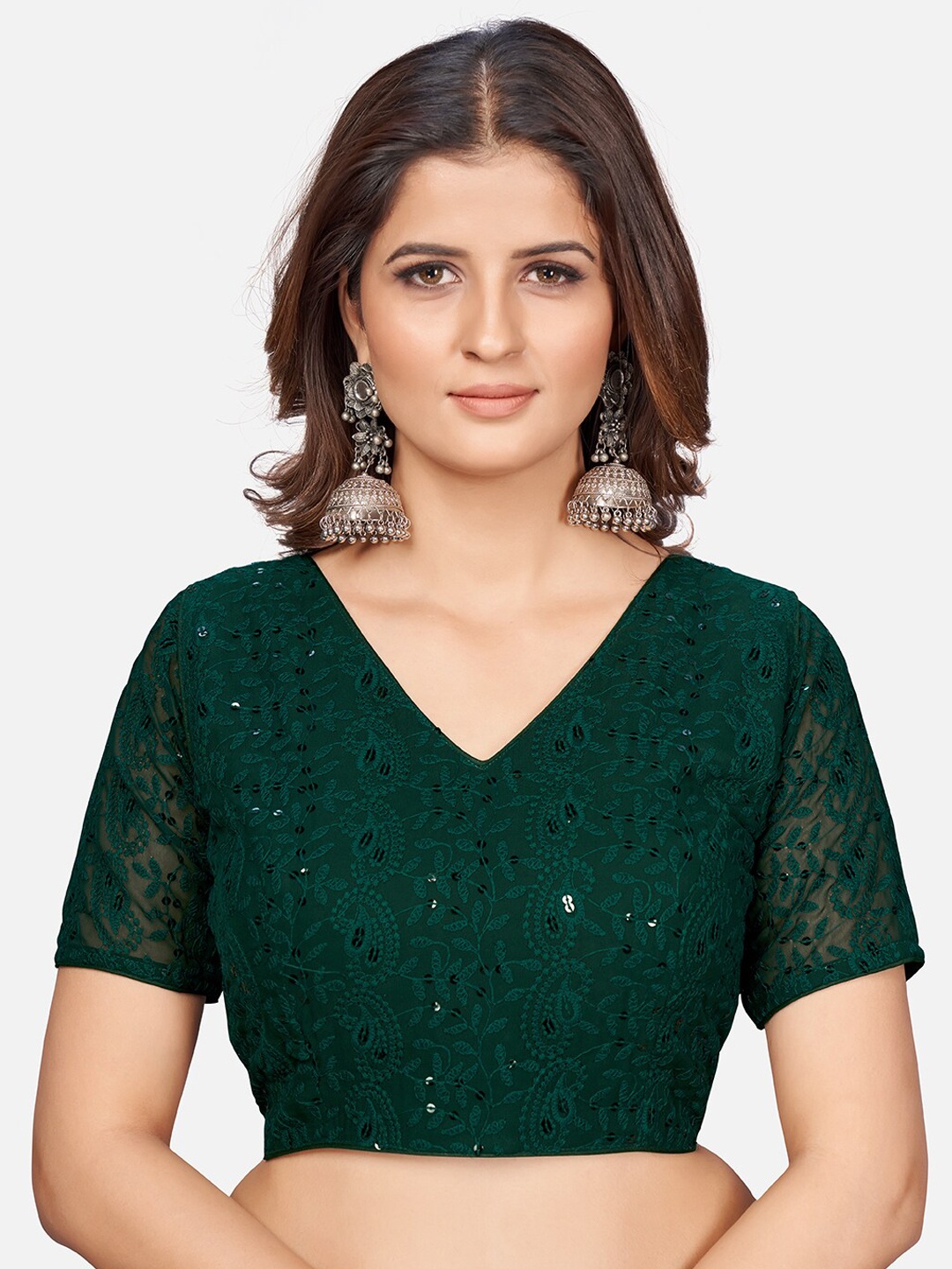 

SHOPGARB Green Embroidered Chikankari Saree Blouse