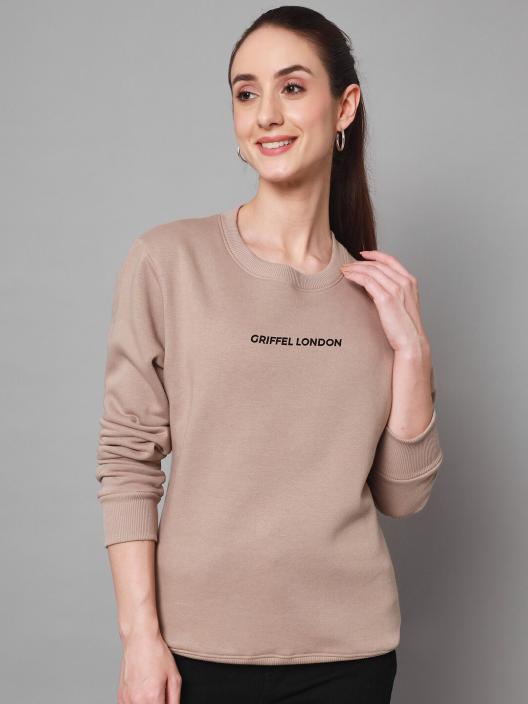 

GRIFFEL Round Neck Printed Sweatshirt, Camel brown