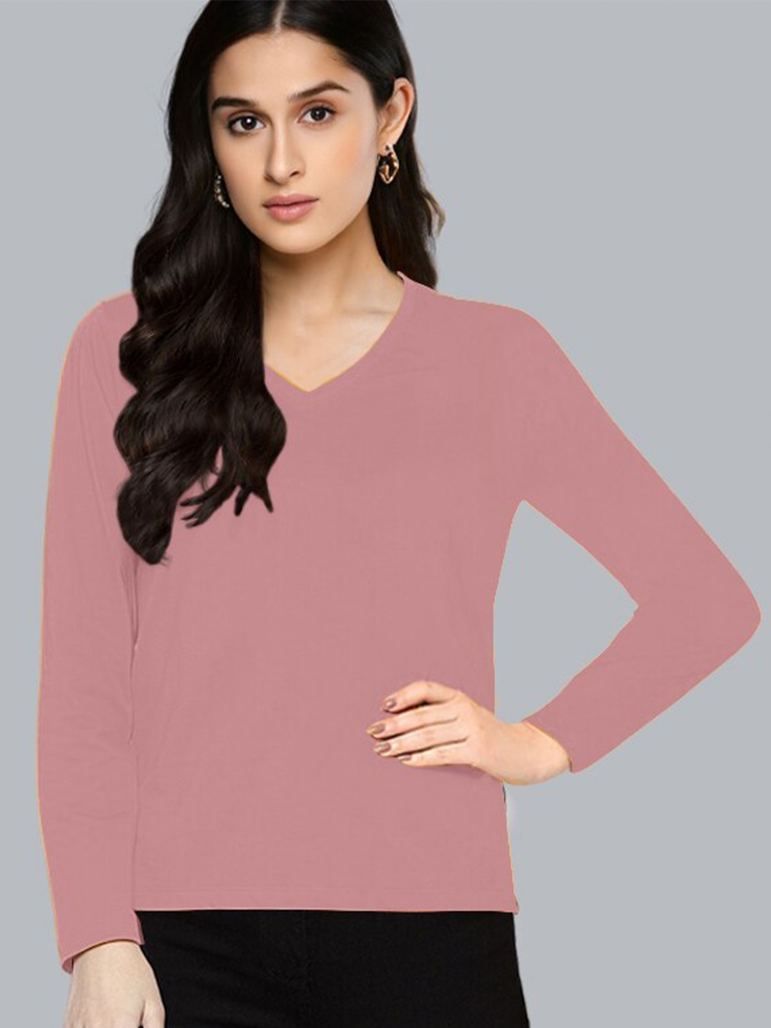 

Pootlu Women V-Neck Pure Cotton T-shirt, Pink
