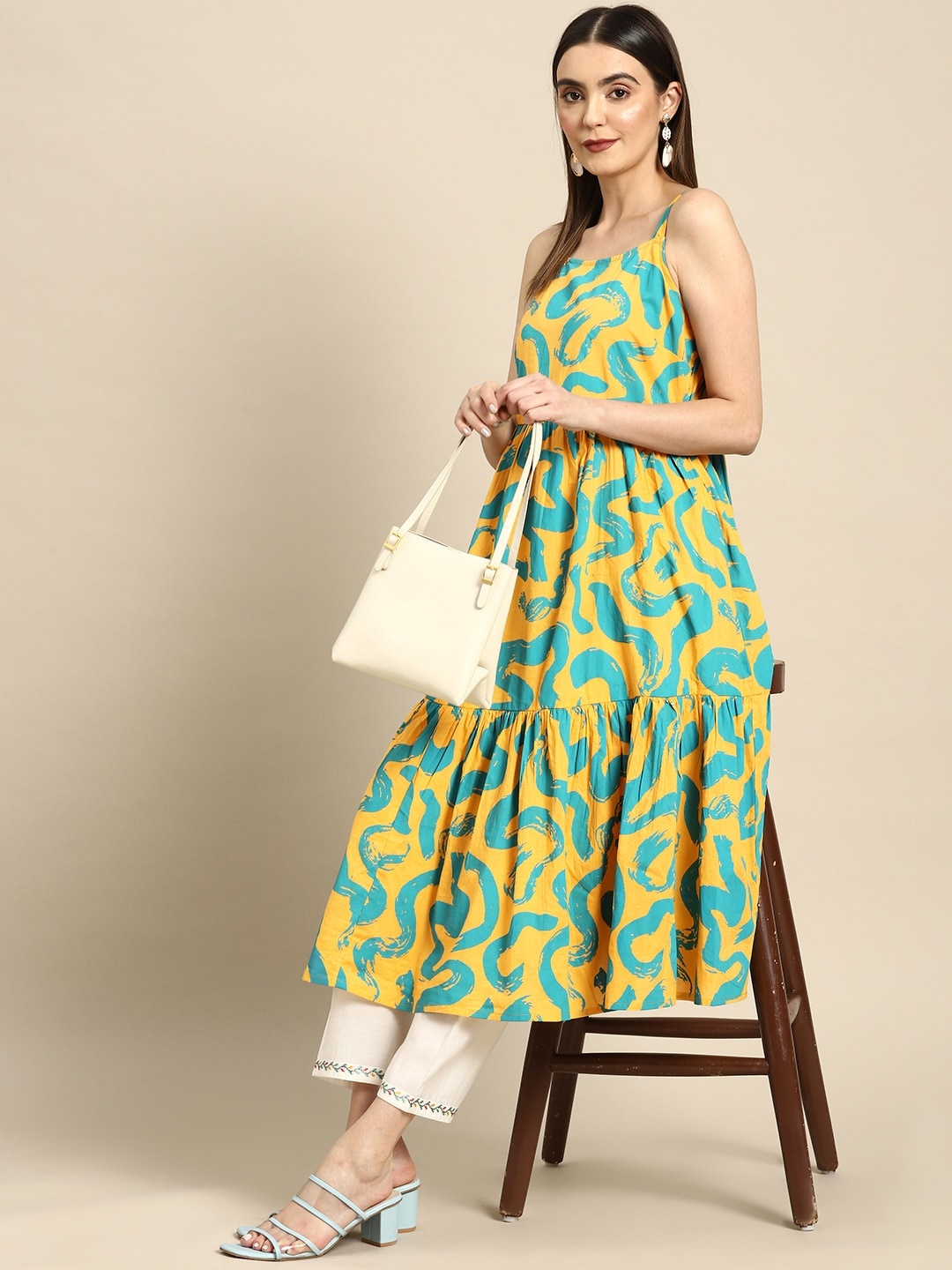 

Anouk Pure Cotton Printed Tiered Kurta, Mustard