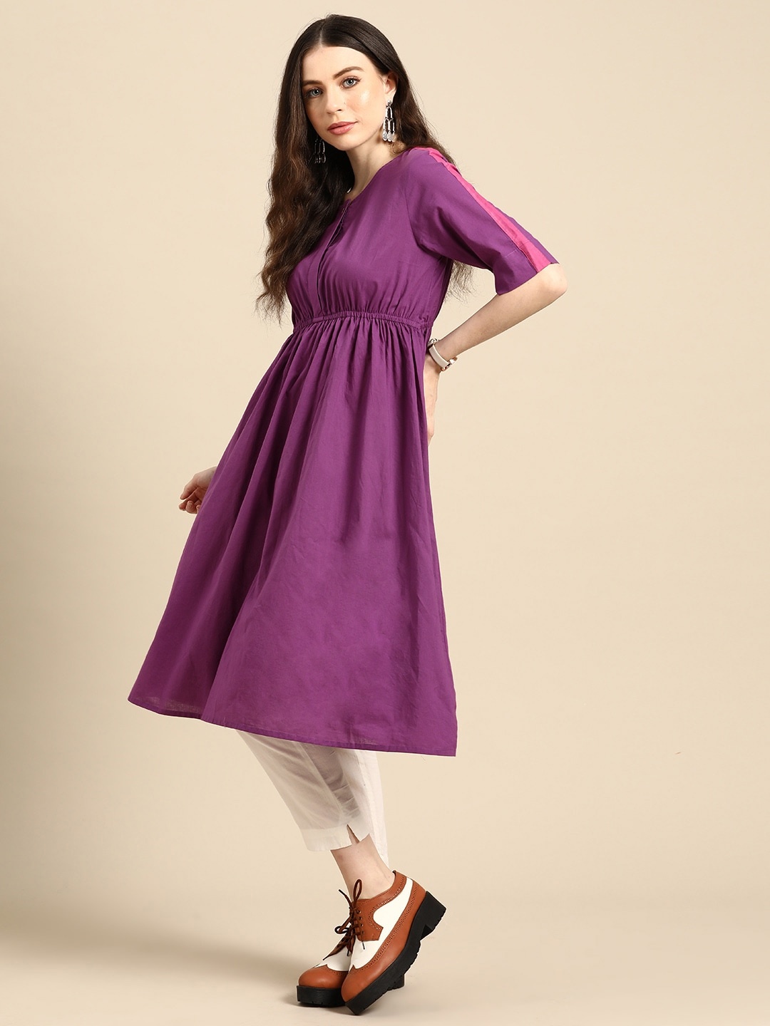 

Anouk Pure Cotton Pleated A-Line Kurta, Purple
