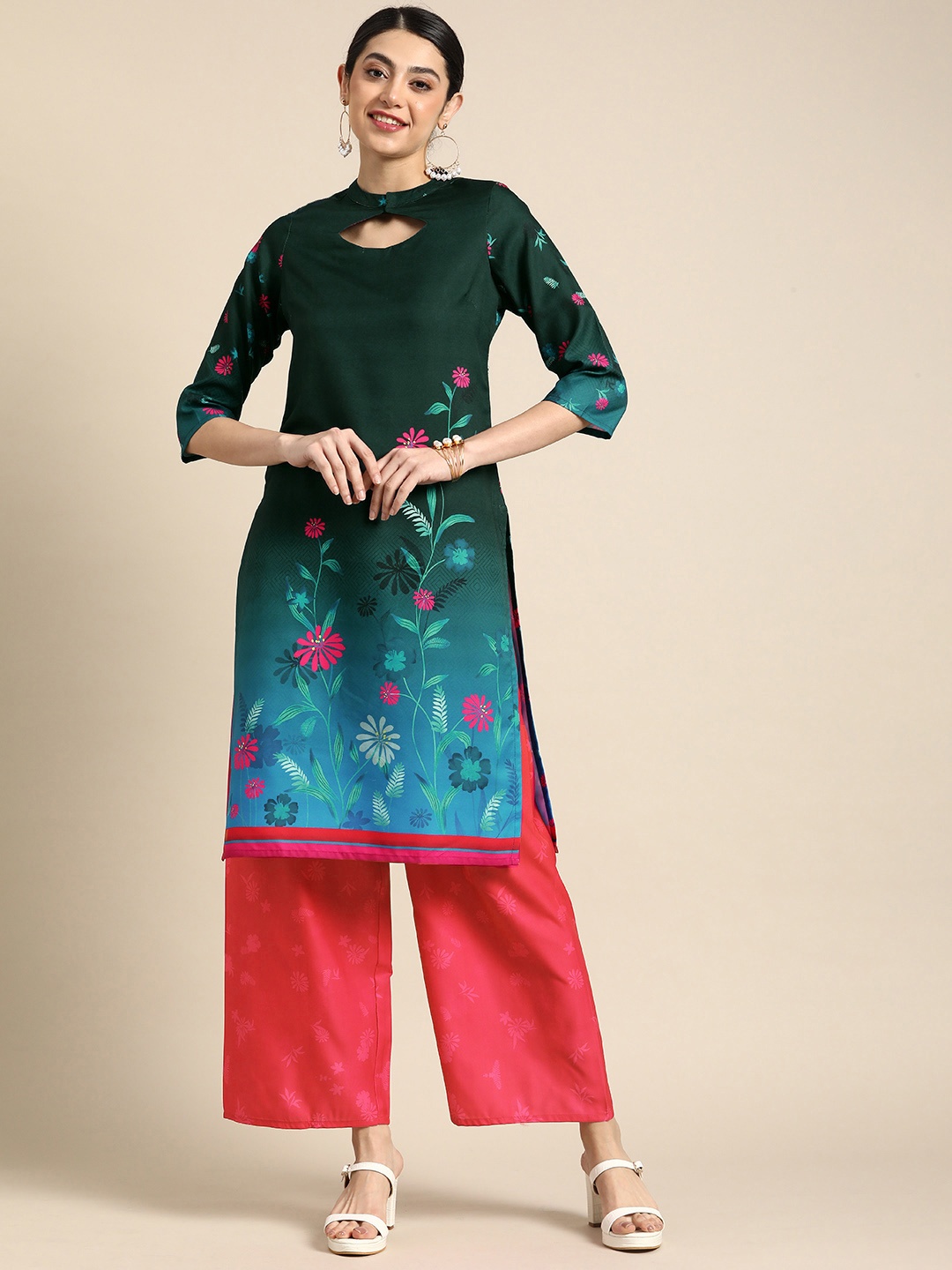 

Anouk Floral Printed Kurta with Palazzos, Green