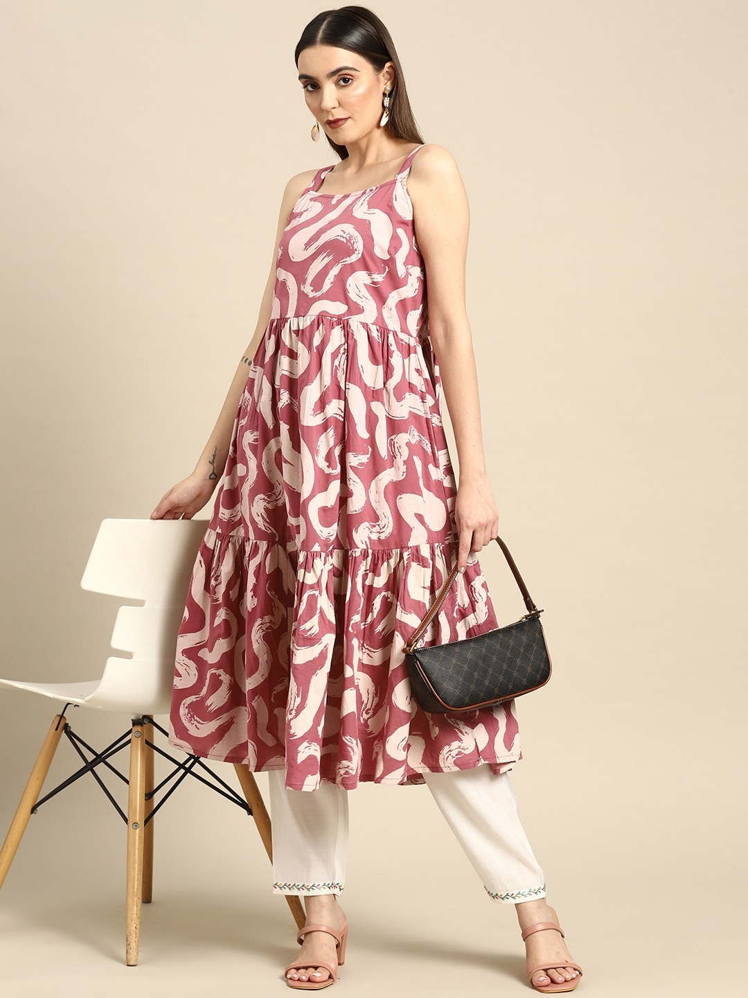 

Anouk Pure Cotton Printed Tiered Kurta, Pink