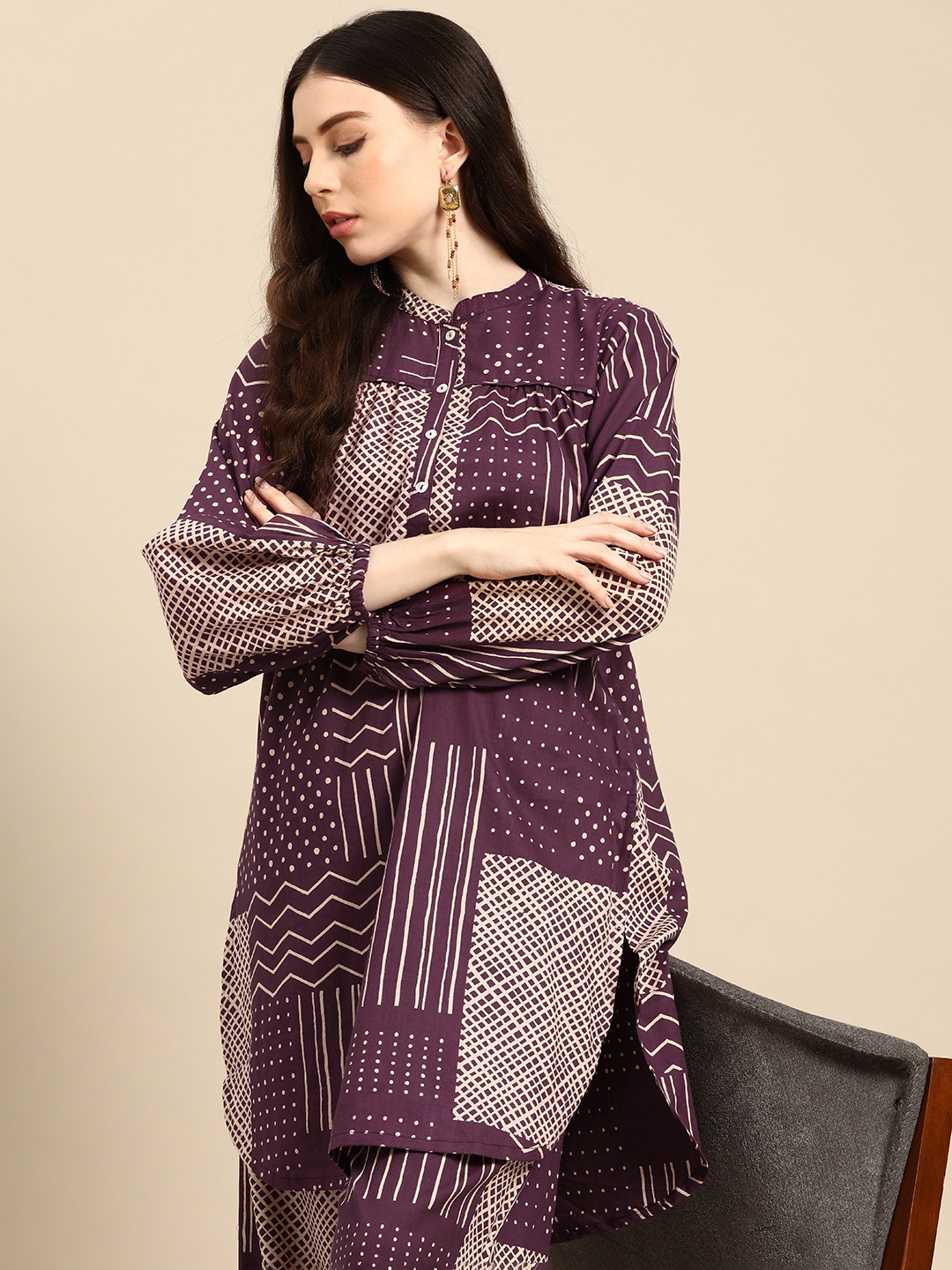 

Anouk Women Printed Pure Cotton Straight Kurta with Palazzos, Purple