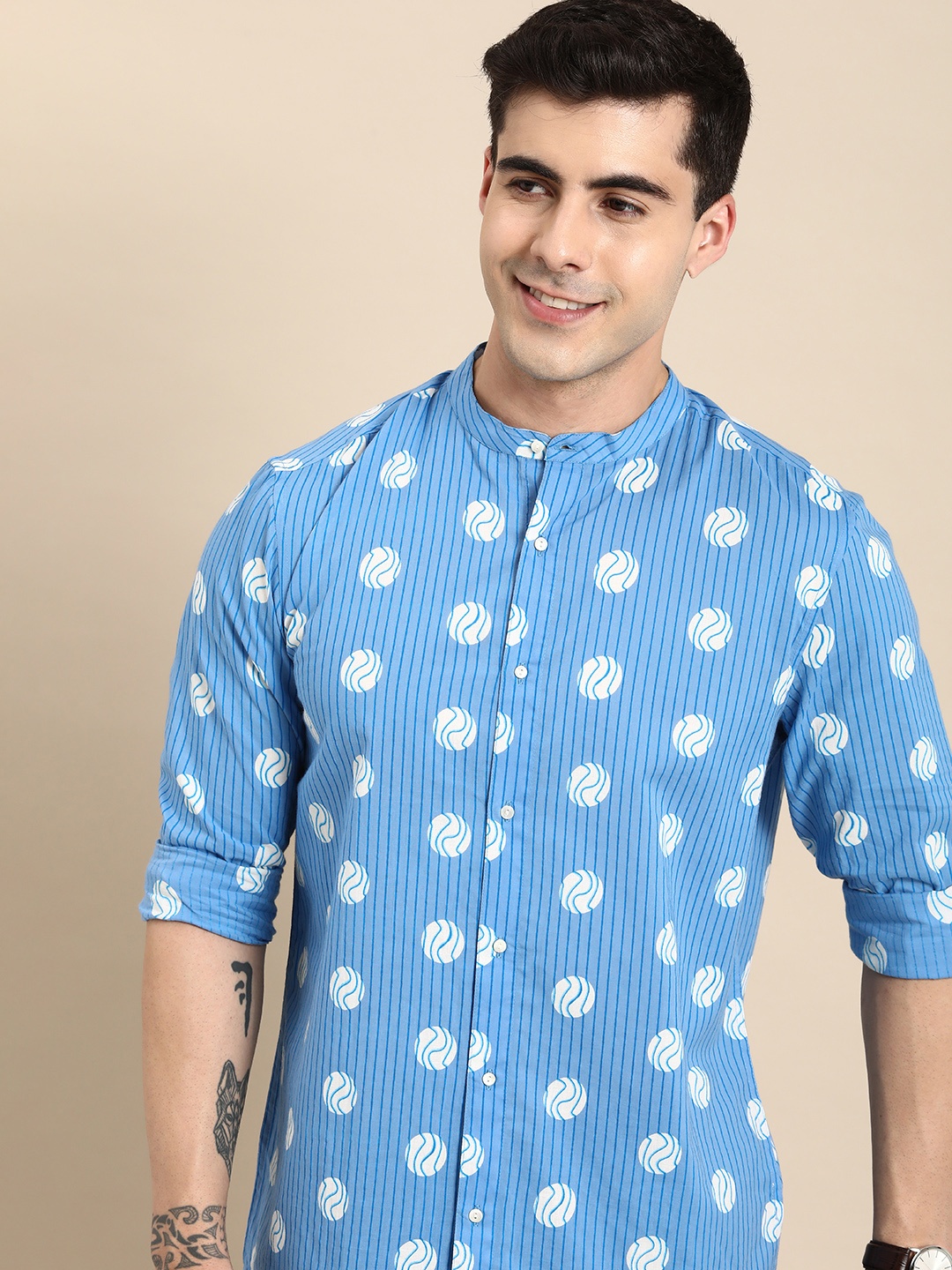 

Anouk Geometric Printed & Striped Pure Cotton Casual Shirt, Blue