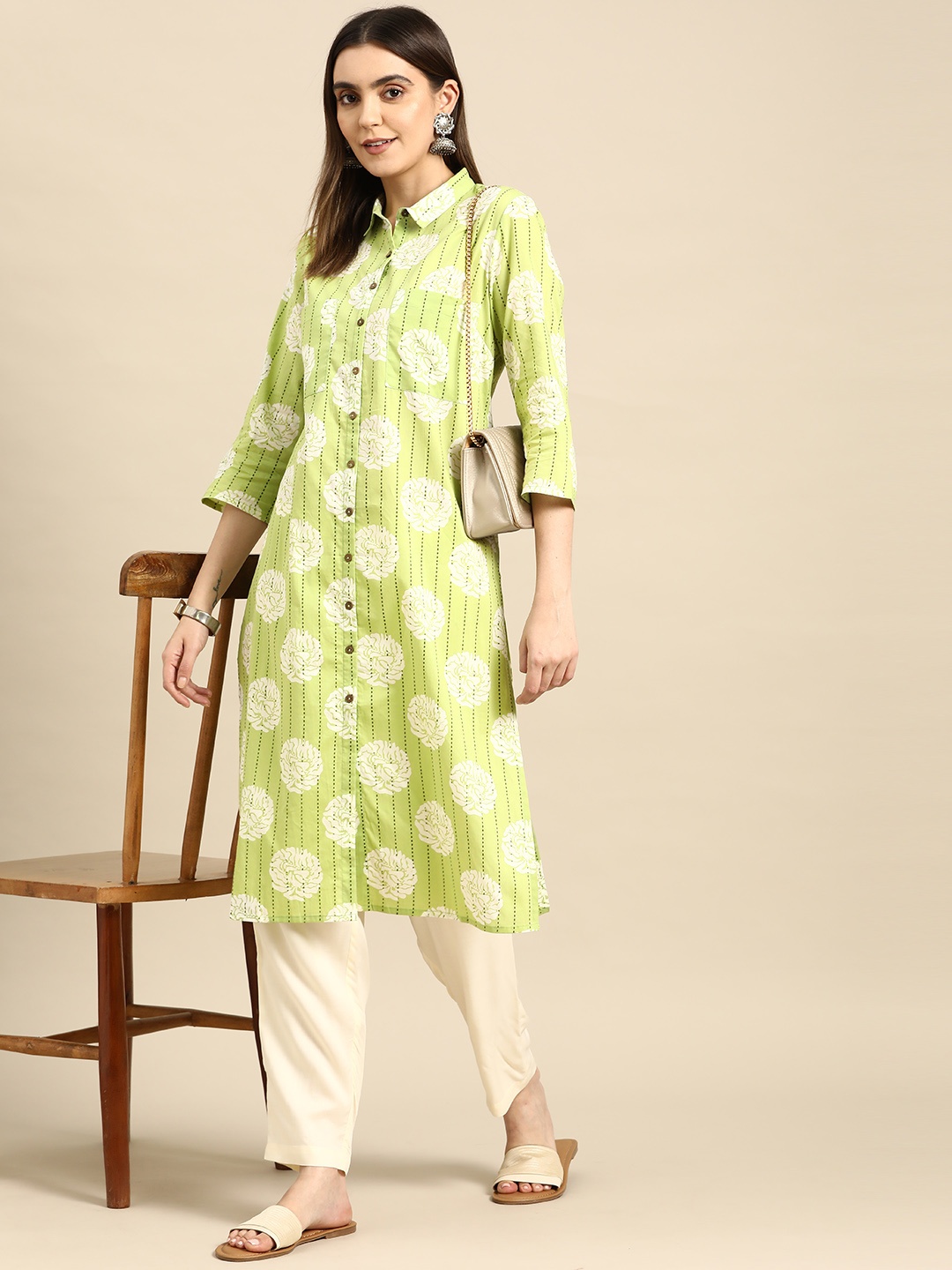 

Anouk Floral Print Pure Cotton Kurta, Green