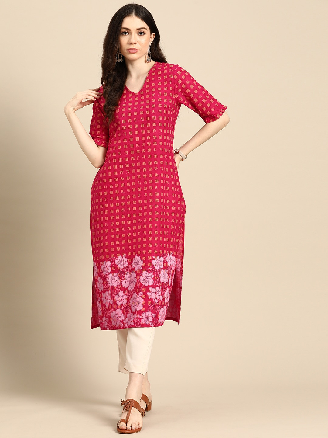 

Anouk Pure Cotton Geometric Printed Kurta, Pink