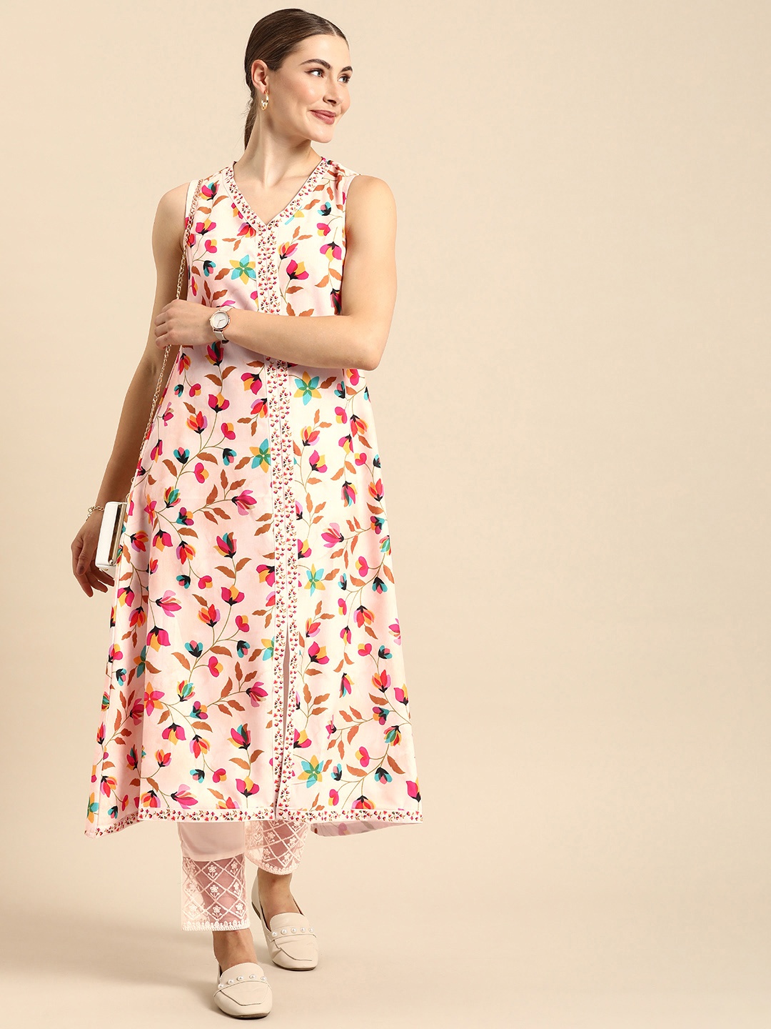 

Anouk Floral Printed Regular A-Line Kurta with Trousers, Multi