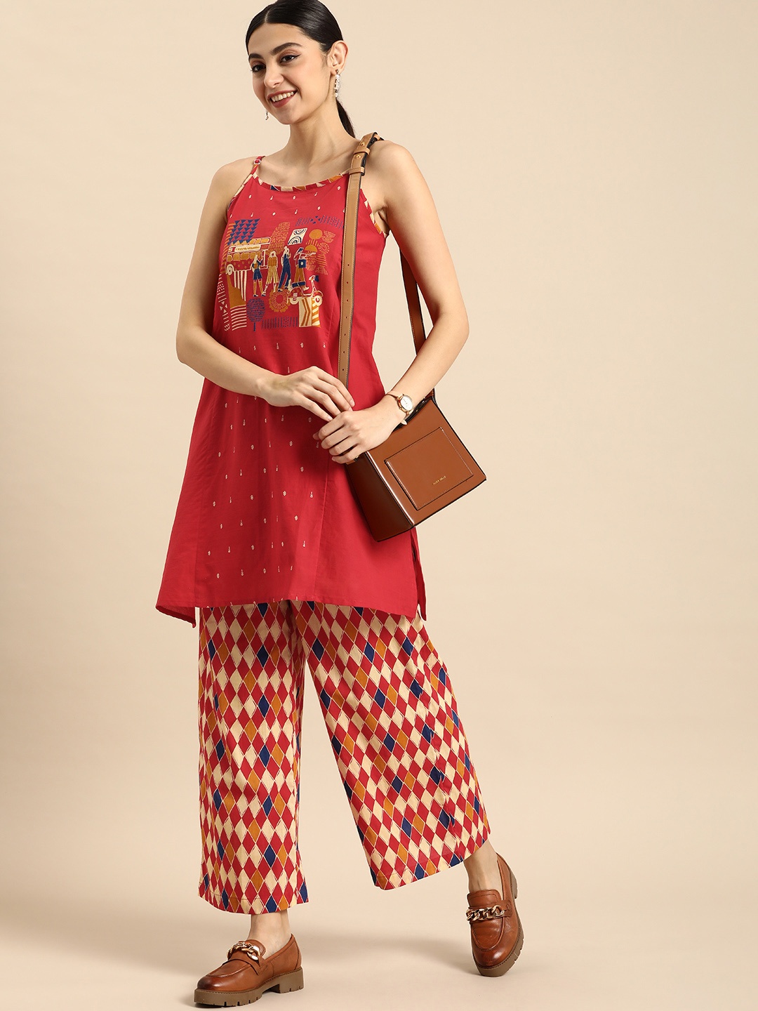 

Anouk Women Pure Cotton Geometric Printed Regular Kurta with Palazzos, Red