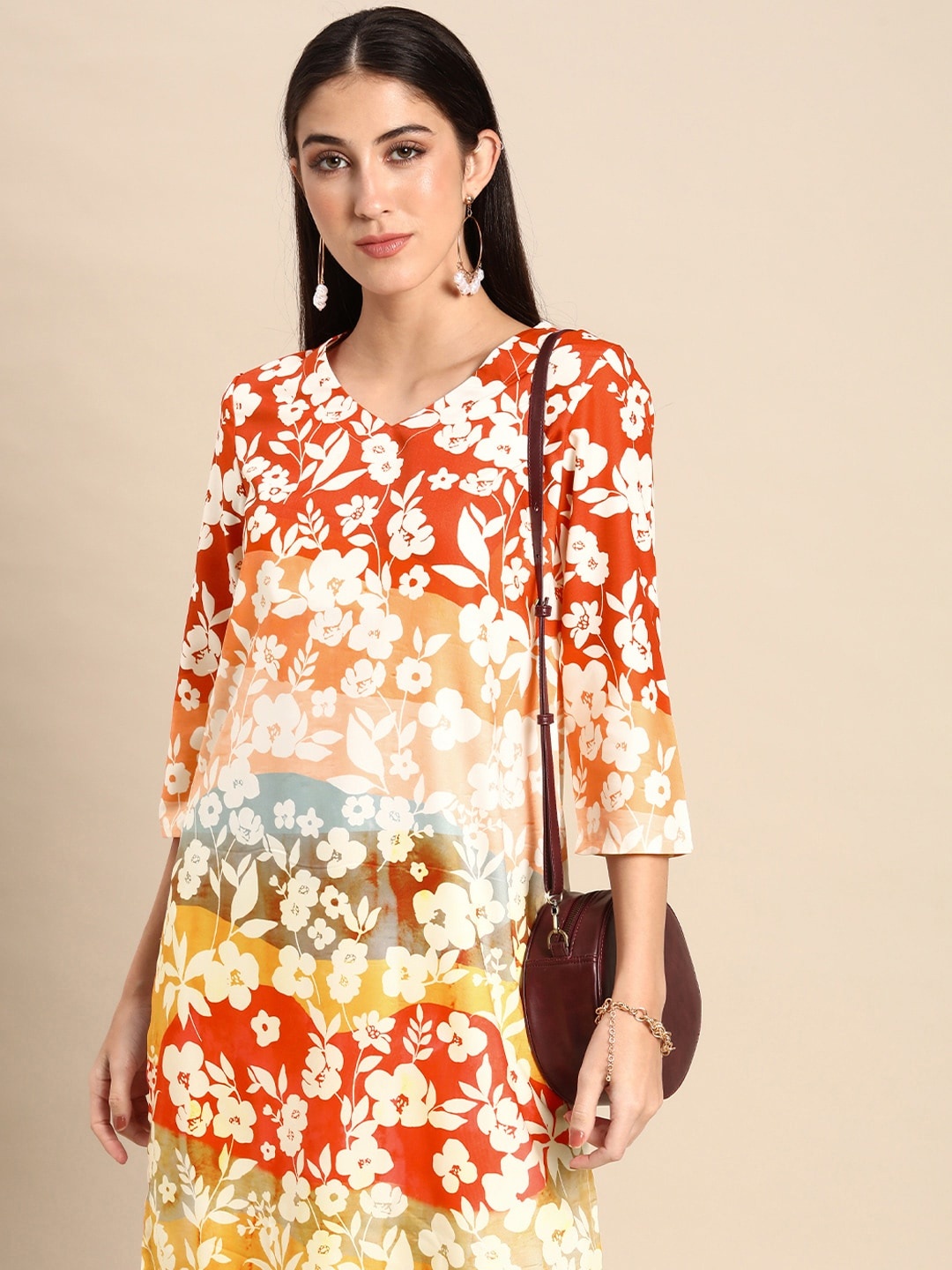 

Anouk Women V-Neck Floral Printed Kurta, Multi