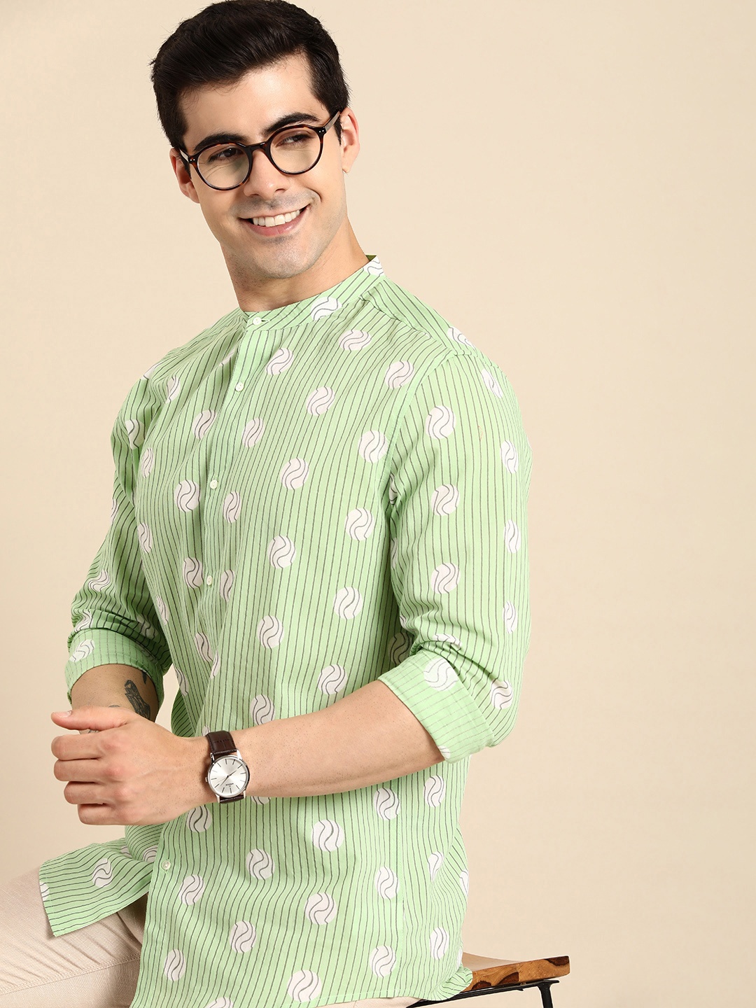

Anouk Pure Cotton Striped Casual Shirt, Green