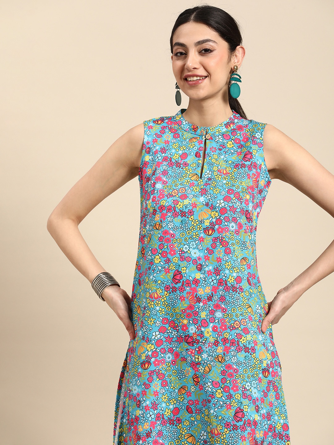 

Anouk Women Floral Printed Sleeveless A-Line Kurta, Multi