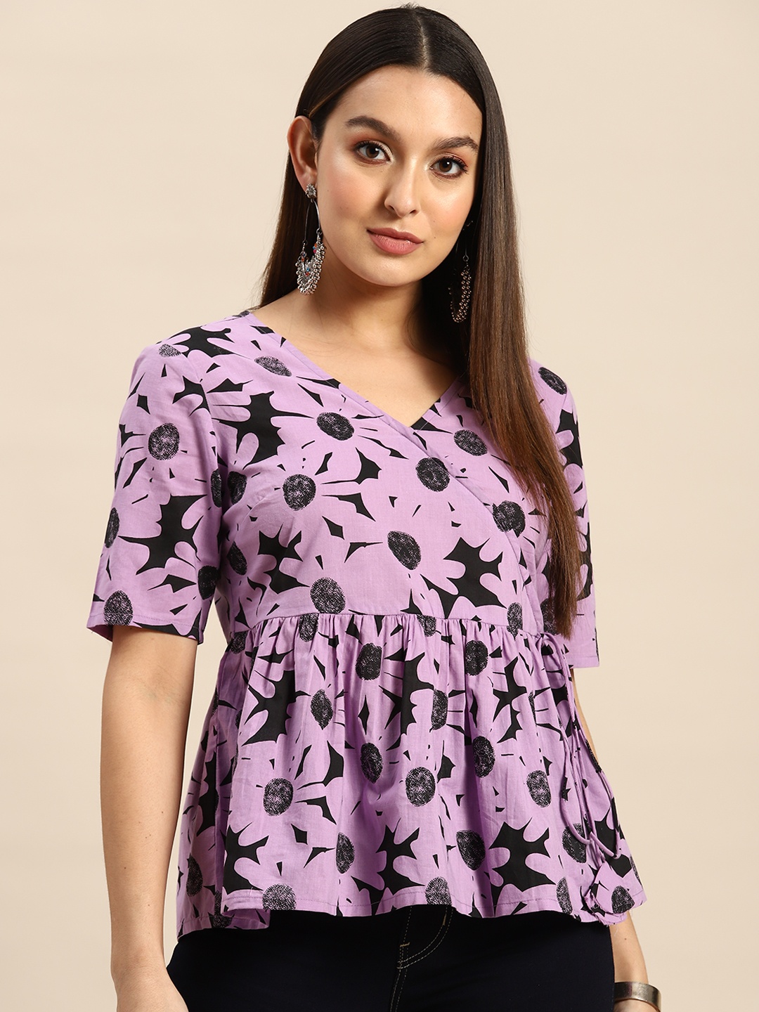 

Anouk Cotton Floral Print Wrap Ethnic Top, Lavender