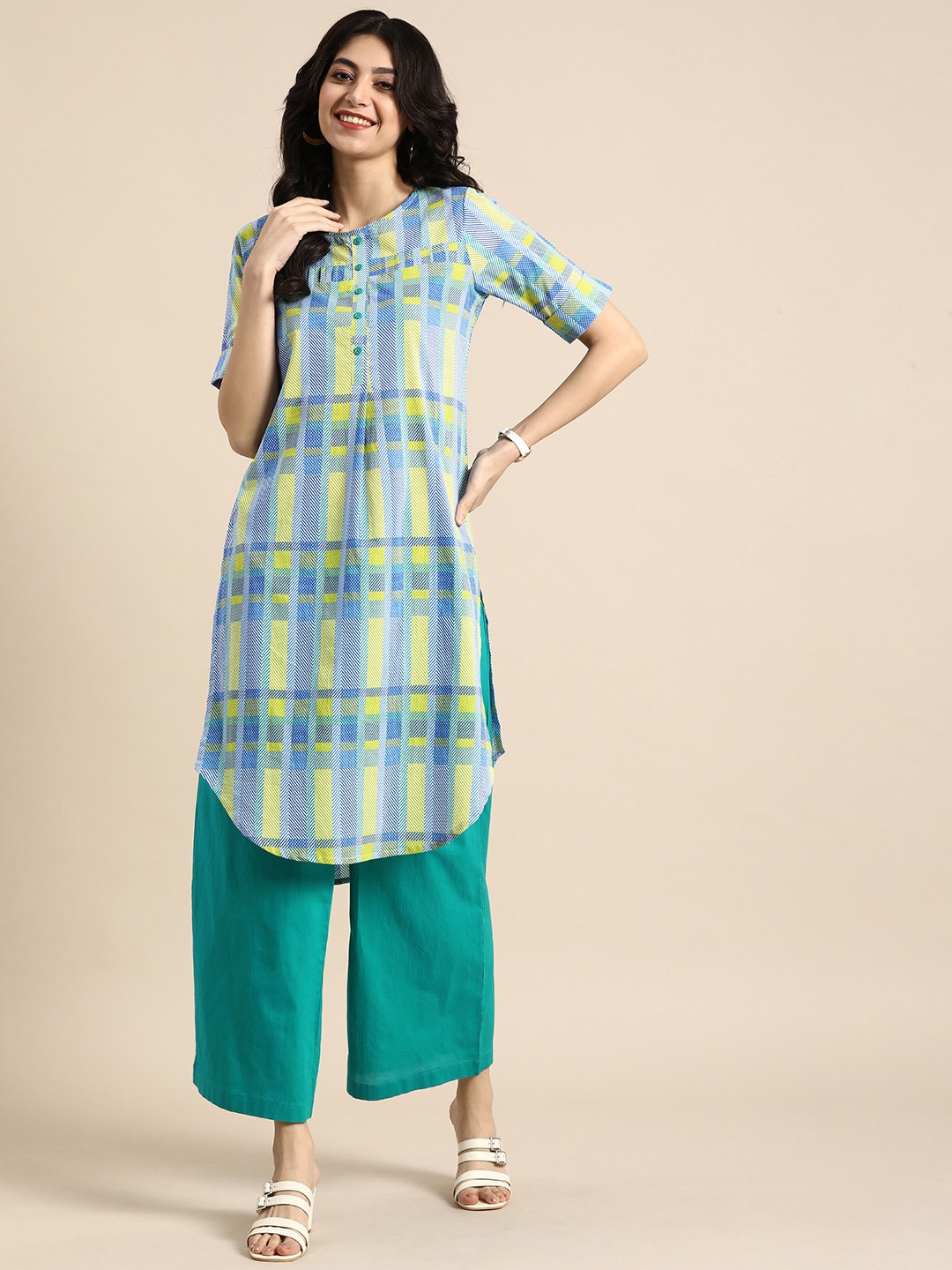 

Anouk Women Printed Regular Kurta with Palazzos, Green