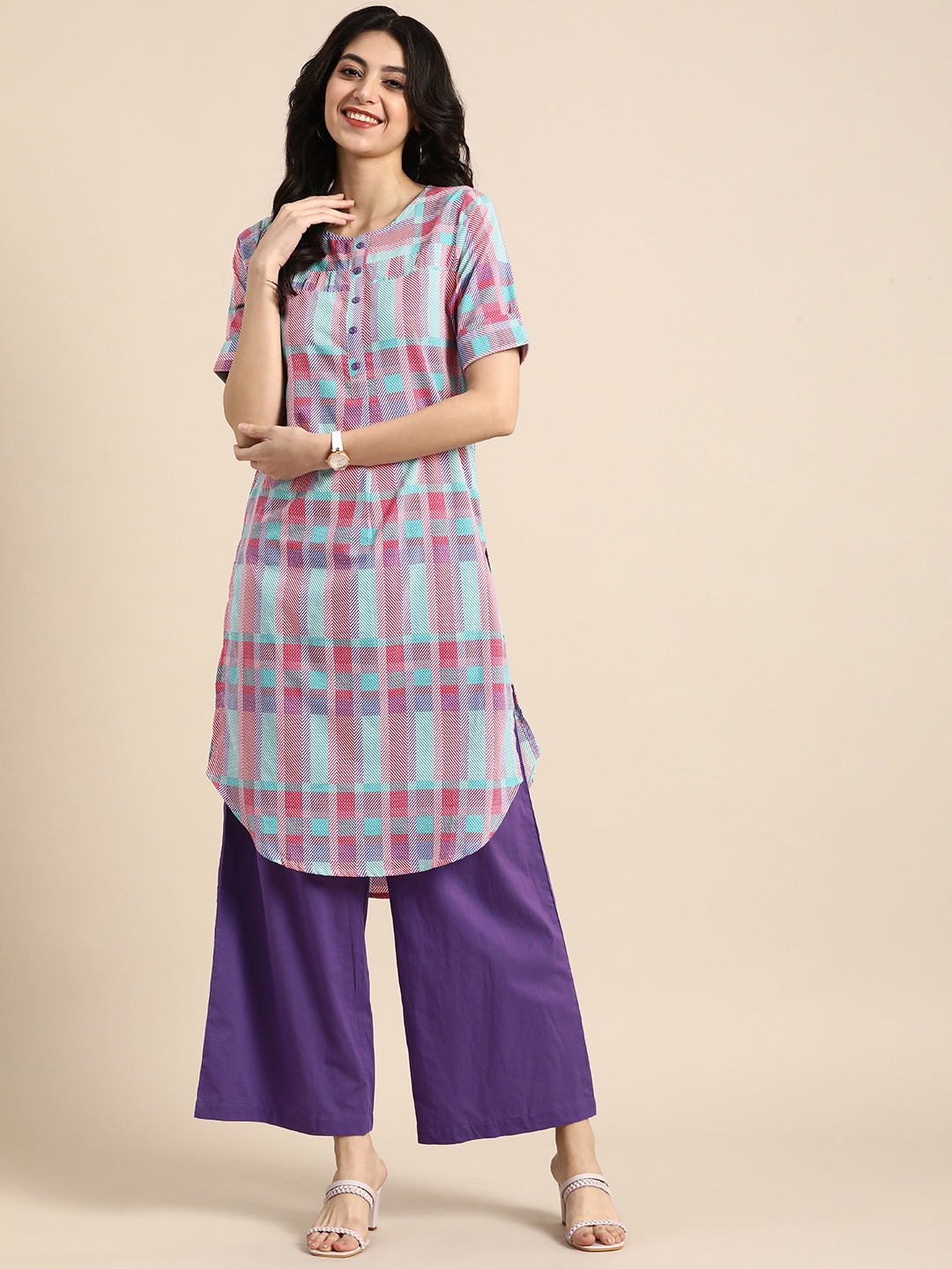 

Anouk Women Printed Regular Kurta with Palazzos, Purple
