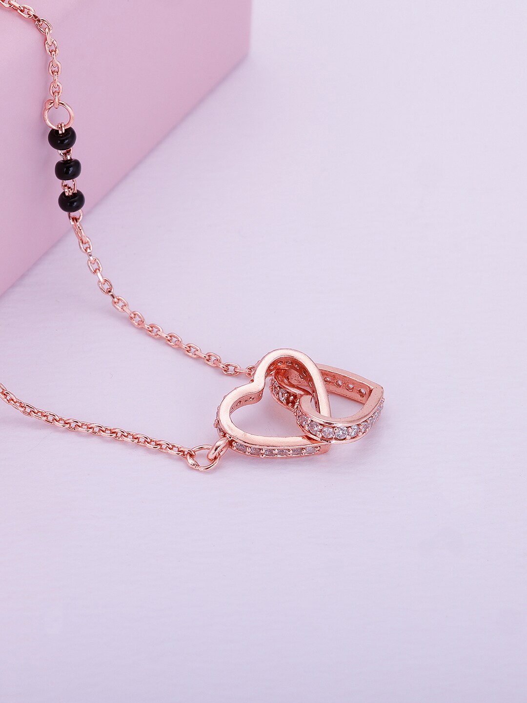 

GIVA Rose Gold-Plated White Zircons Studded Mangalsutra