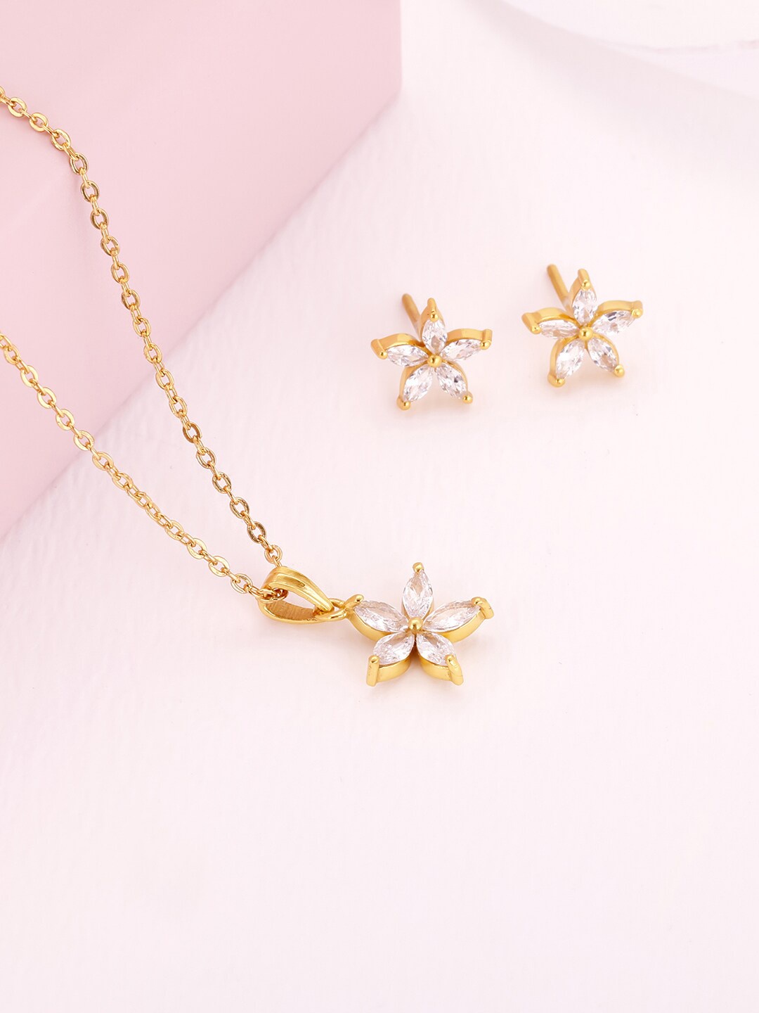 

GIVA 925 Sterling Gold Plated & White CZ-Studded Lily Pendant Jewellery Set