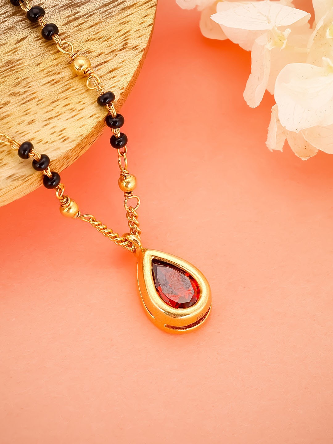 

GIVA 925 Sterling Silver Gold-Plated Red Stone Studded Mangalsutra