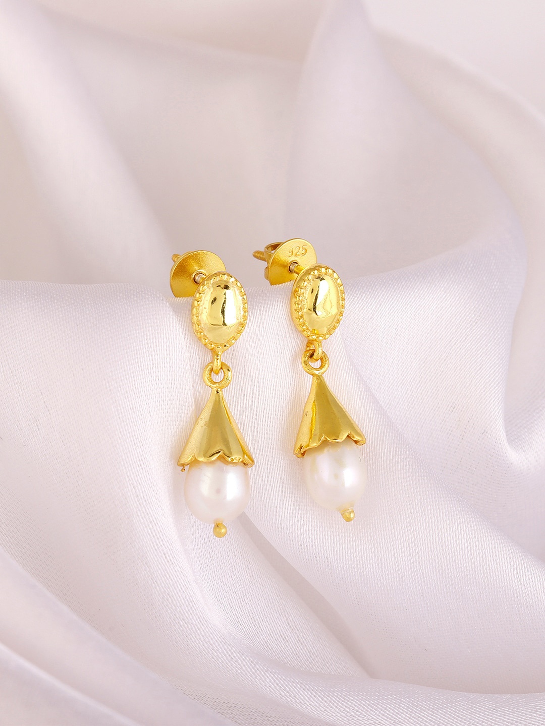 

GIVA Women Gold-Plated 925 Sterling Silver Oval Drop Earrings, White