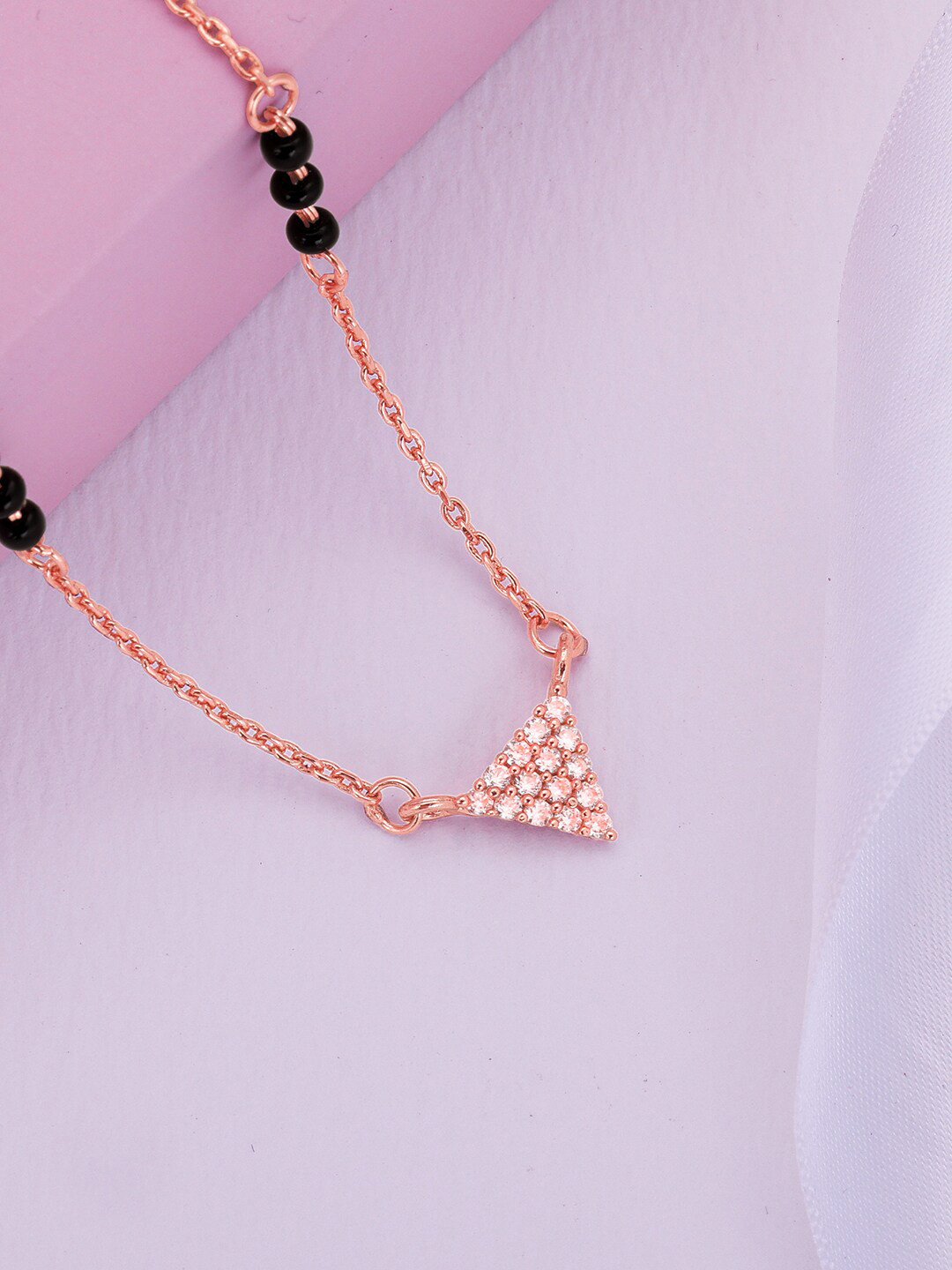 

GIVA 925 Sterling Silver Rose Gold-Plated Black Beaded White CZ Studded Mangalsutra