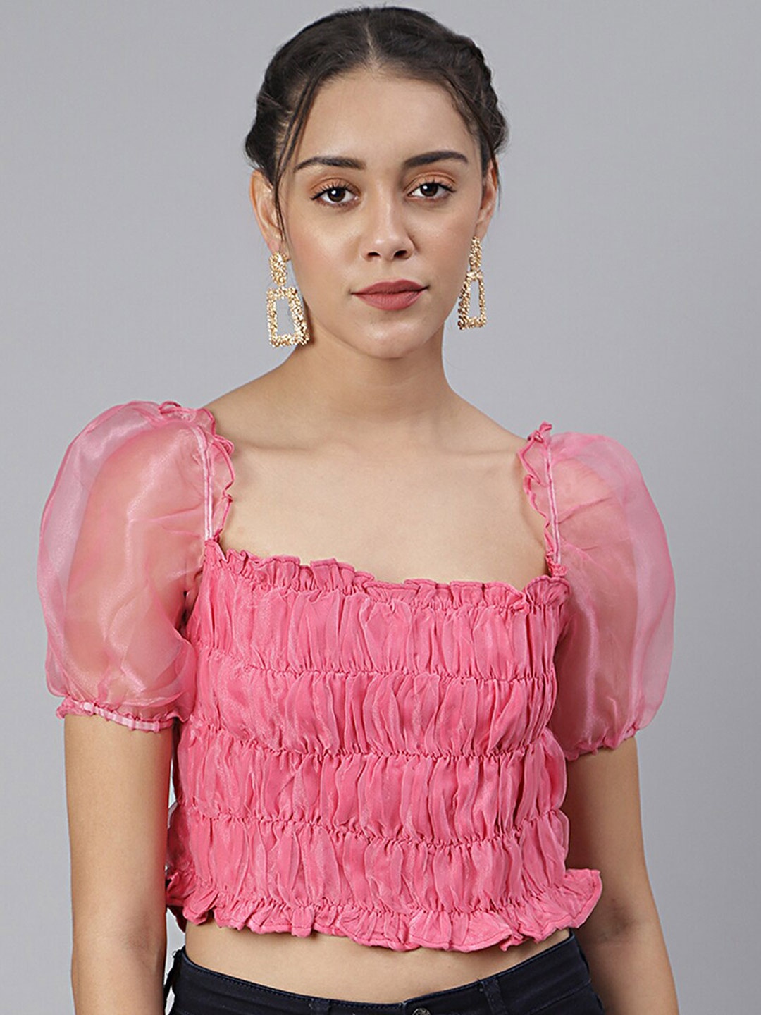 

Cation Georgette Crop Top, Pink