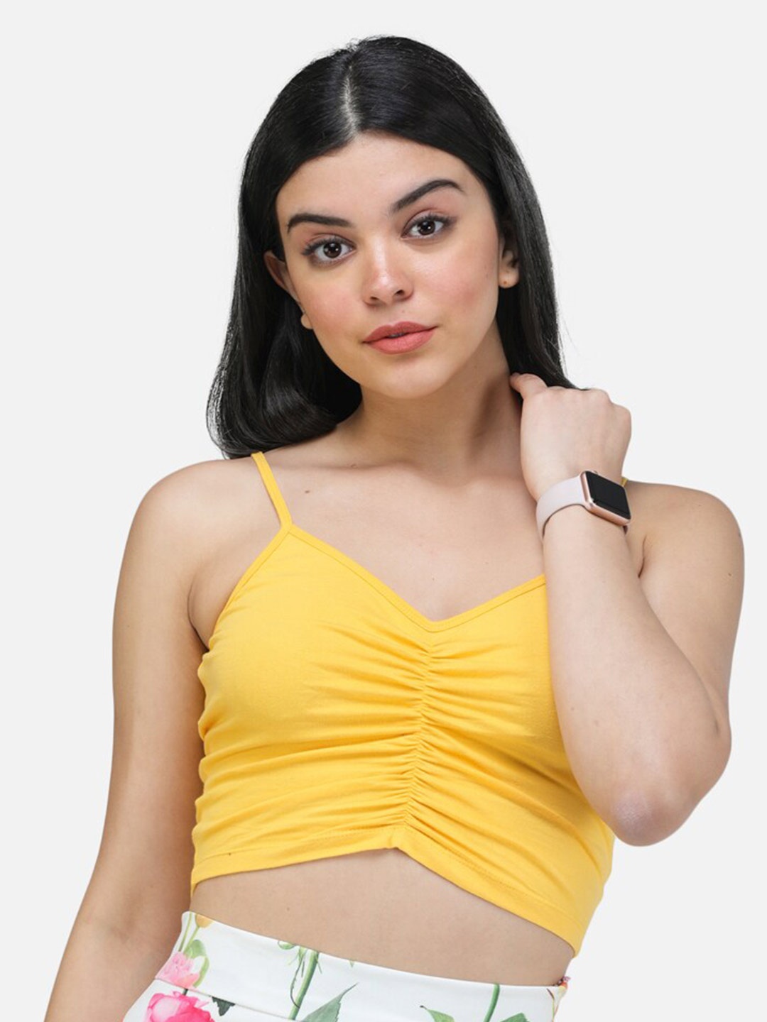 

Cation Ruched Crop Top, Yellow