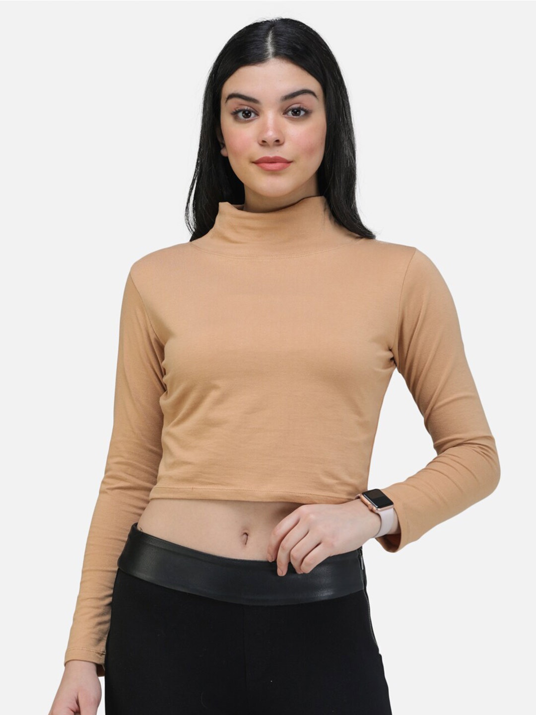 

Cation Coffee High Neck Crop Top, Coffee brown