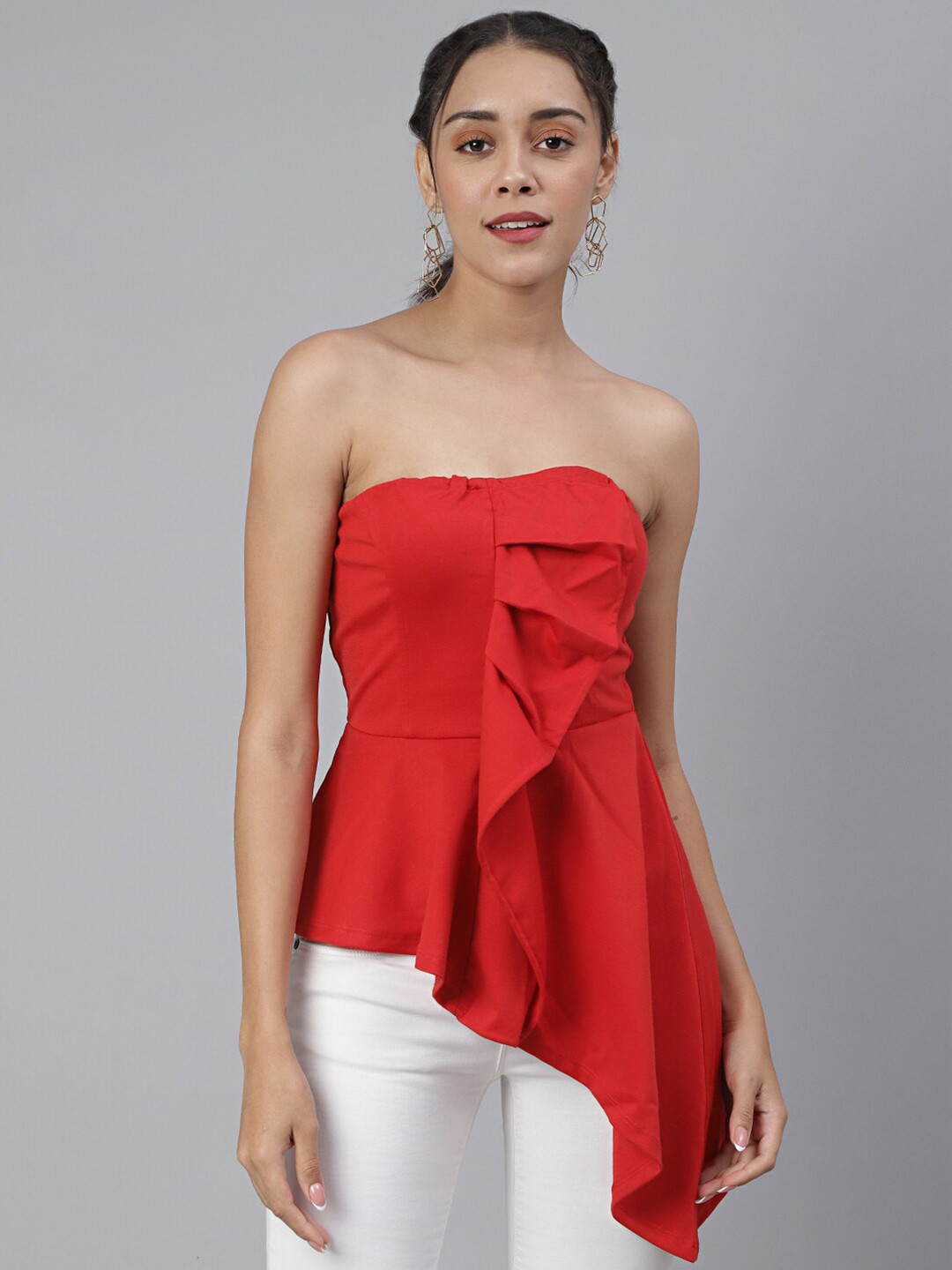 

Cation Ruffles Tube Top, Red