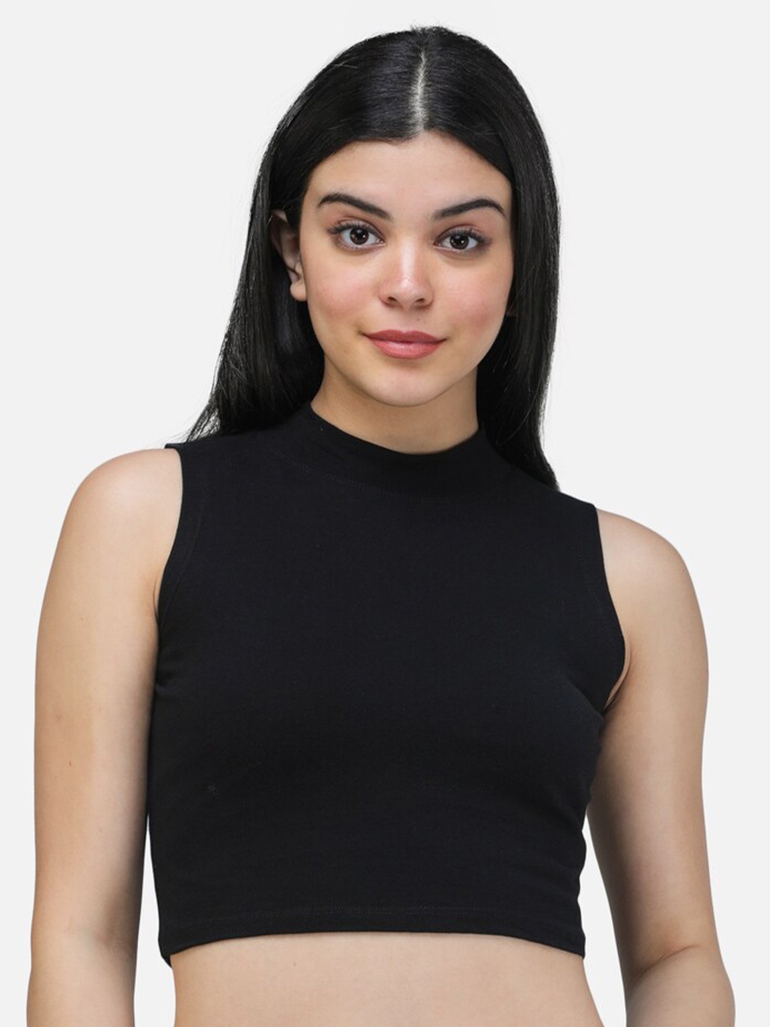 

Cation High Neck Crop Top, Black