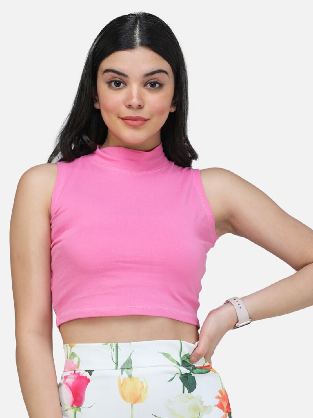 

Cation High Neck Crop Top, Pink