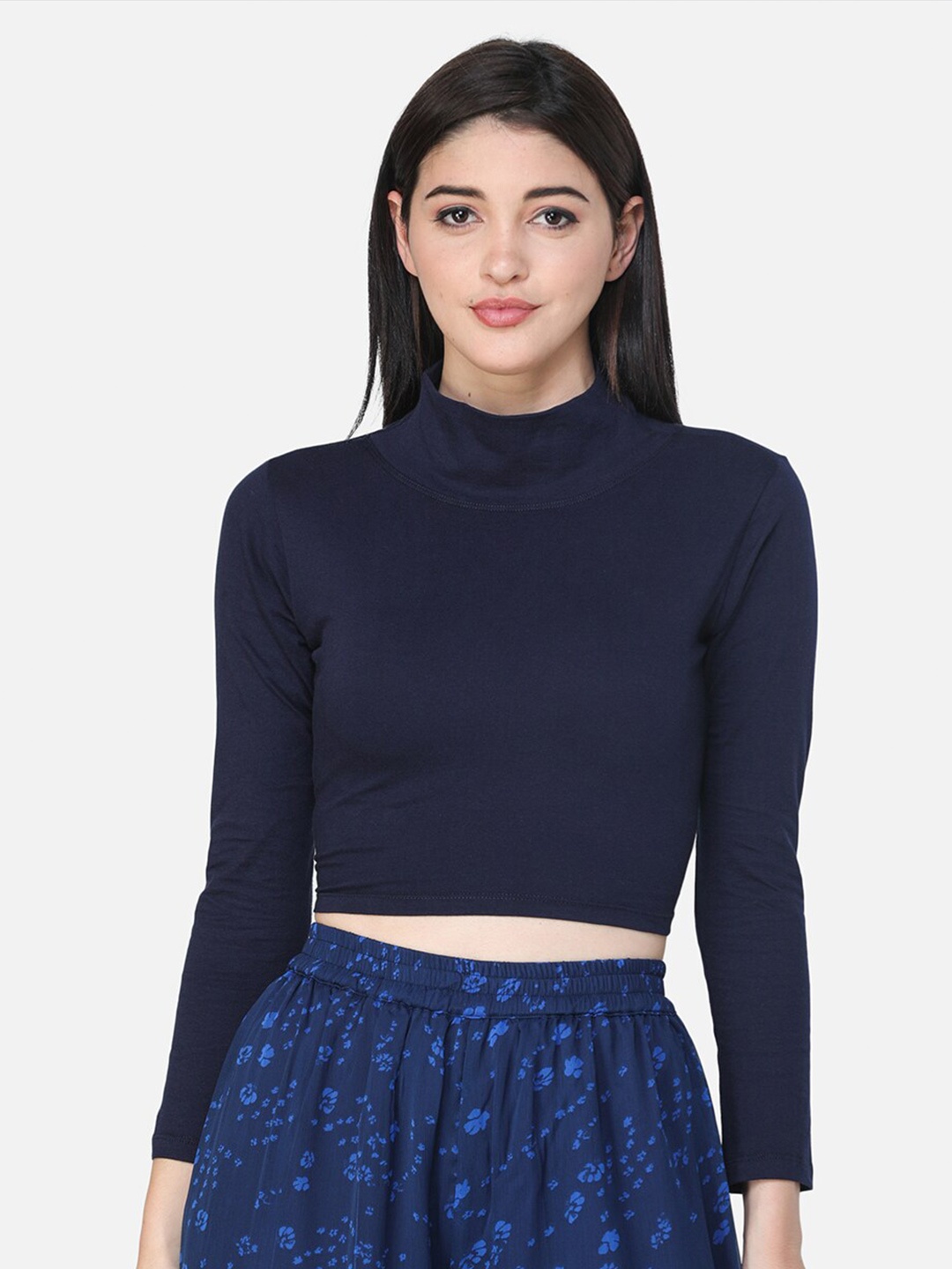 

Cation High Neck Crop Top, Navy blue