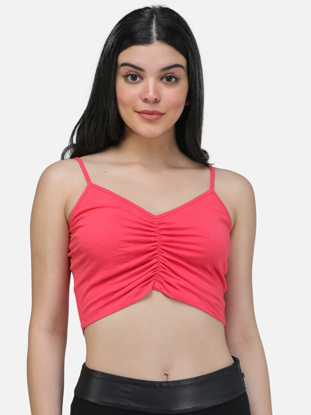 

Cation Ruched Crop Top, Coral