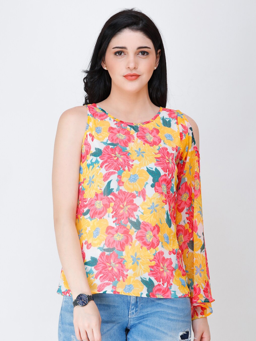 

Cation Floral Print Chiffon Top, Yellow