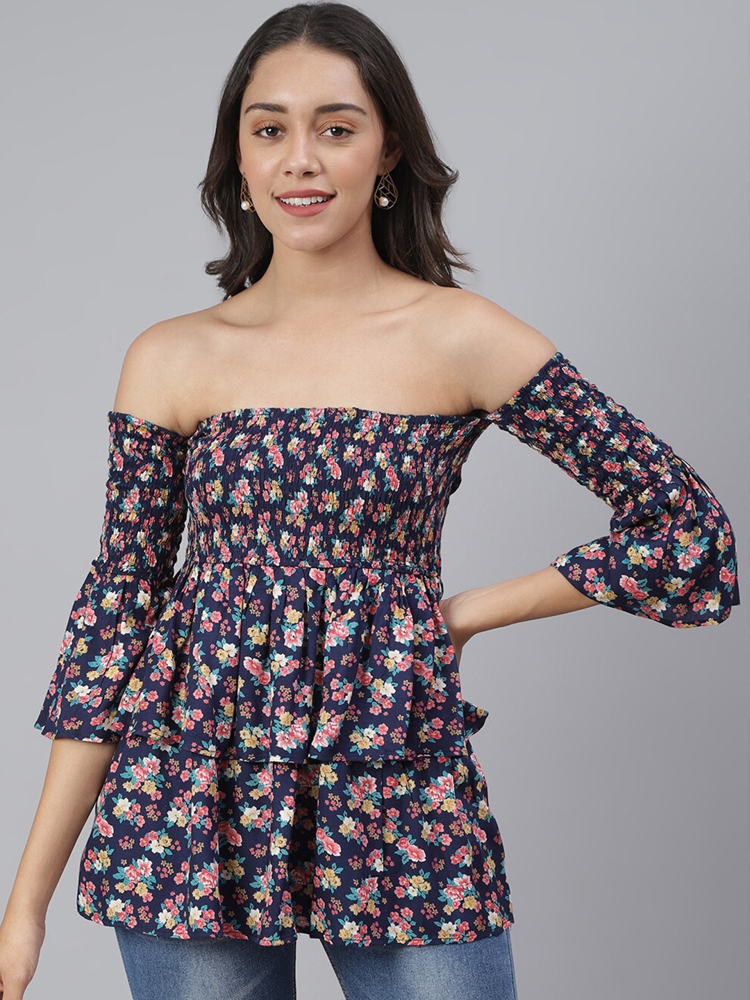

Cation Floral Print Off-Shoulder Bardot Top, Purple