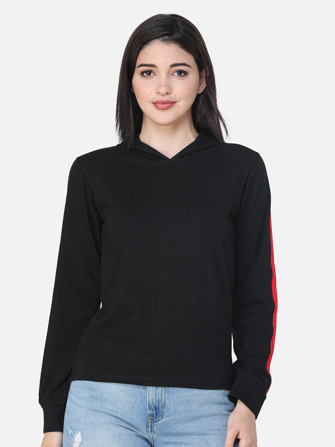 

Cation Women Striped Hooded Sweatshirt, Black