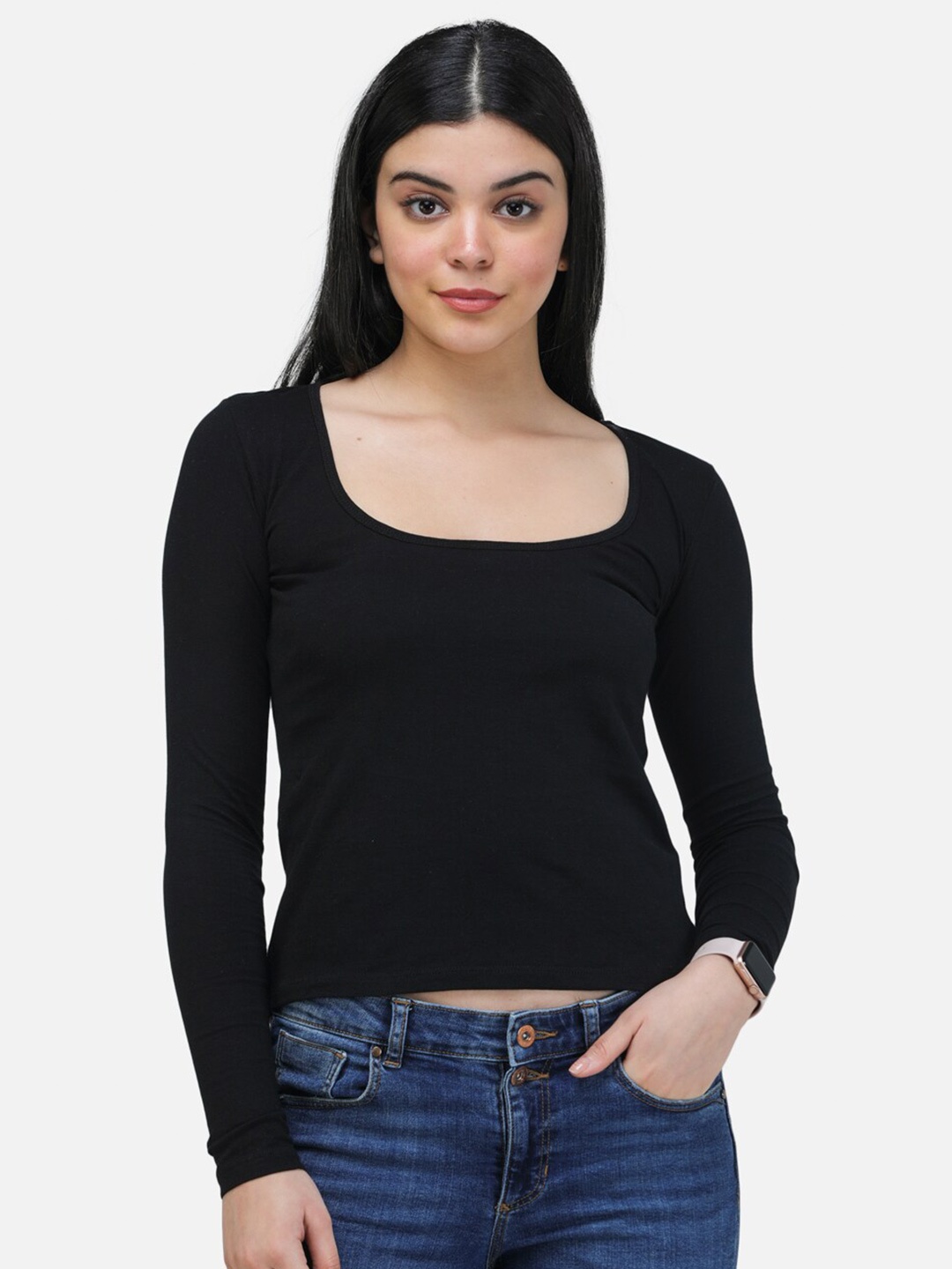

Cation Square Neck Fitted Top, Black