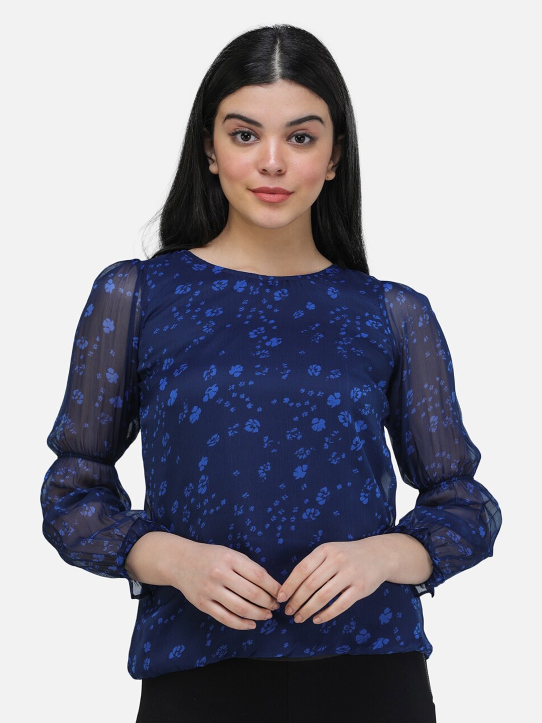 

Cation Floral Print Chiffon Top, Blue