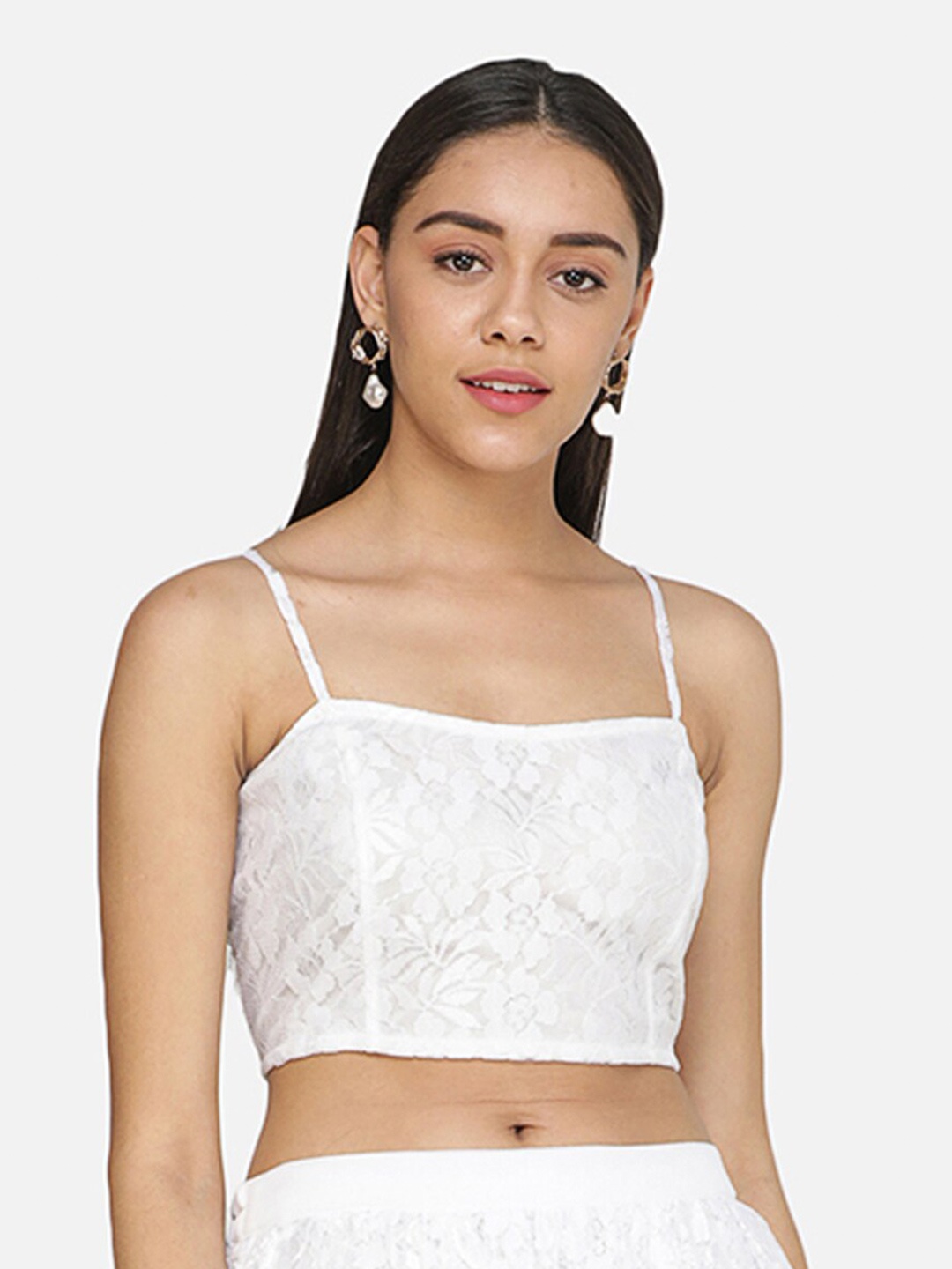 

Cation Self Design Net Crop Top, White
