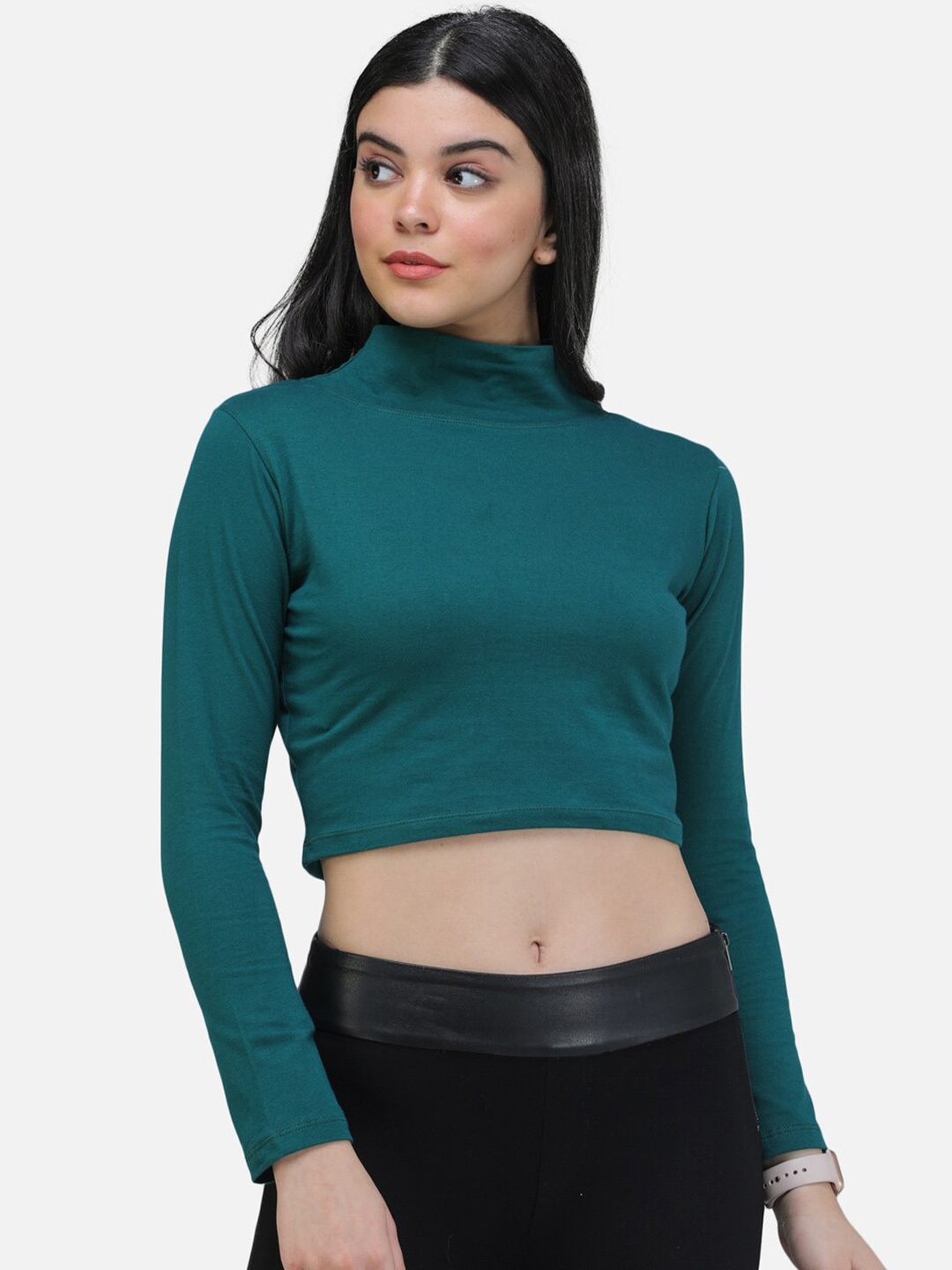 

Cation High Neck Crop Top, Teal