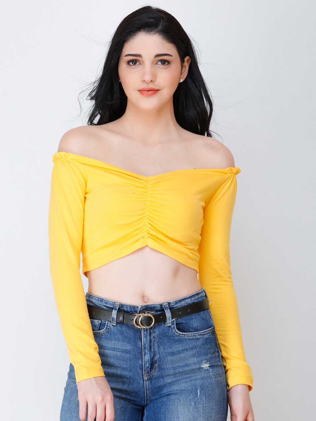 

Cation Off-Shoulder Crop Top, Yellow