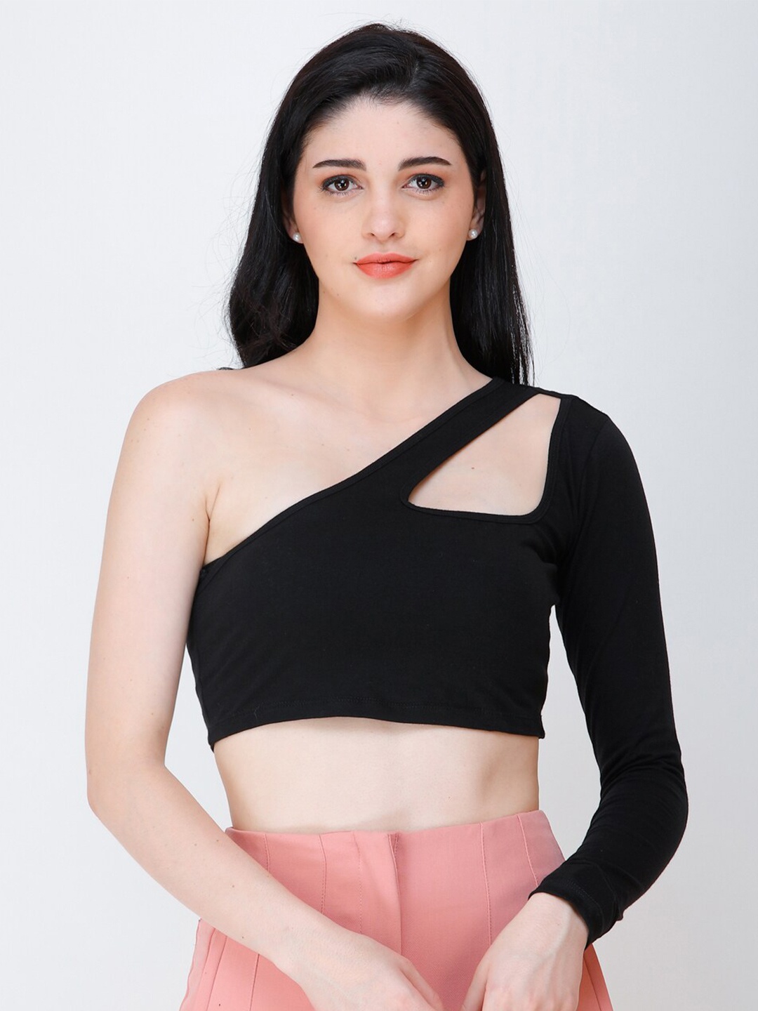 

Cation One Shoulder Crop Top, Black