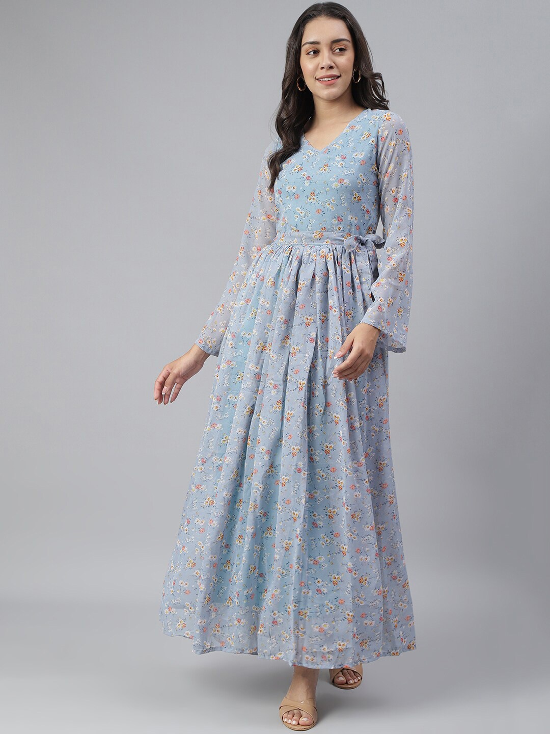 

Cation Floral Printed Georgette Maxi Dress, Blue