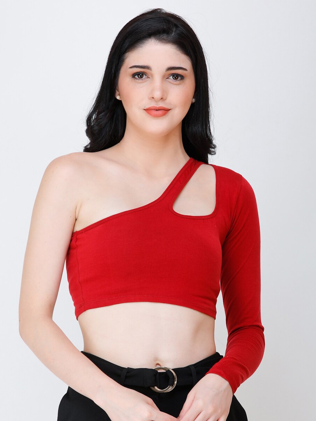 

Cation Maroon One Shoulder Crop Top