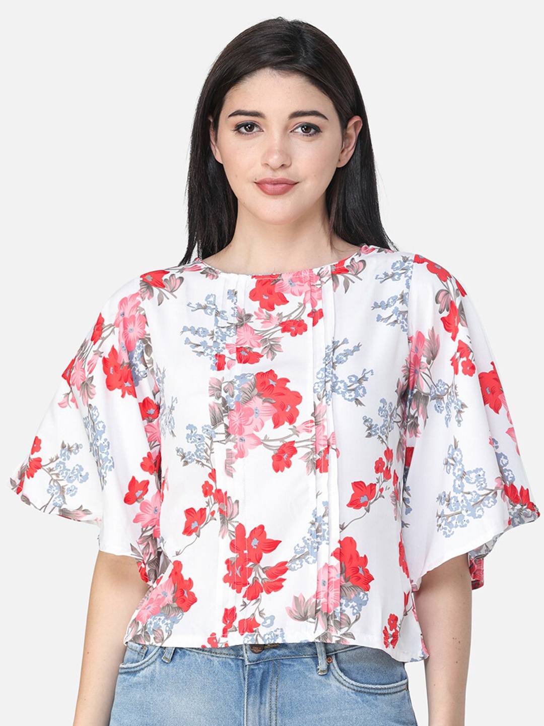 

Cation Floral Print Crepe Top, White