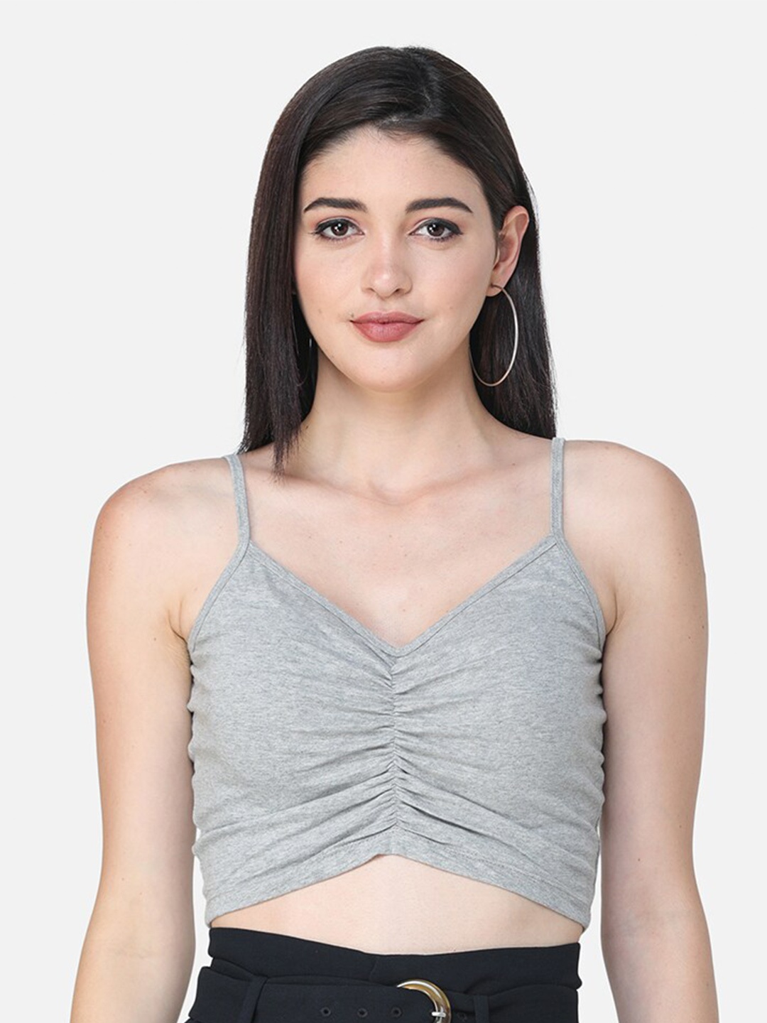 

Cation Fringed Bralette Crop Top, Grey melange