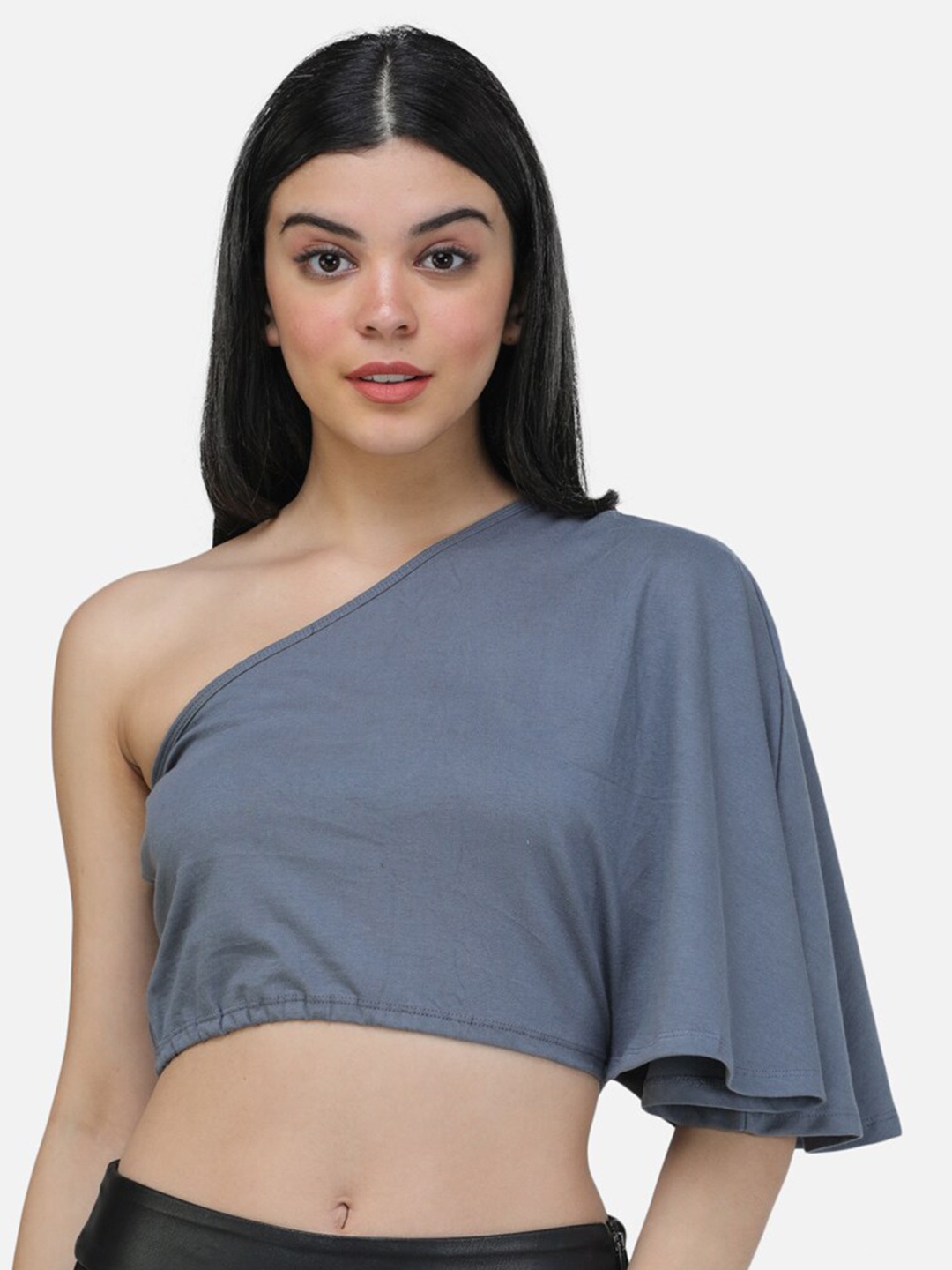 

Cation One Shoulder Crop Top, Grey