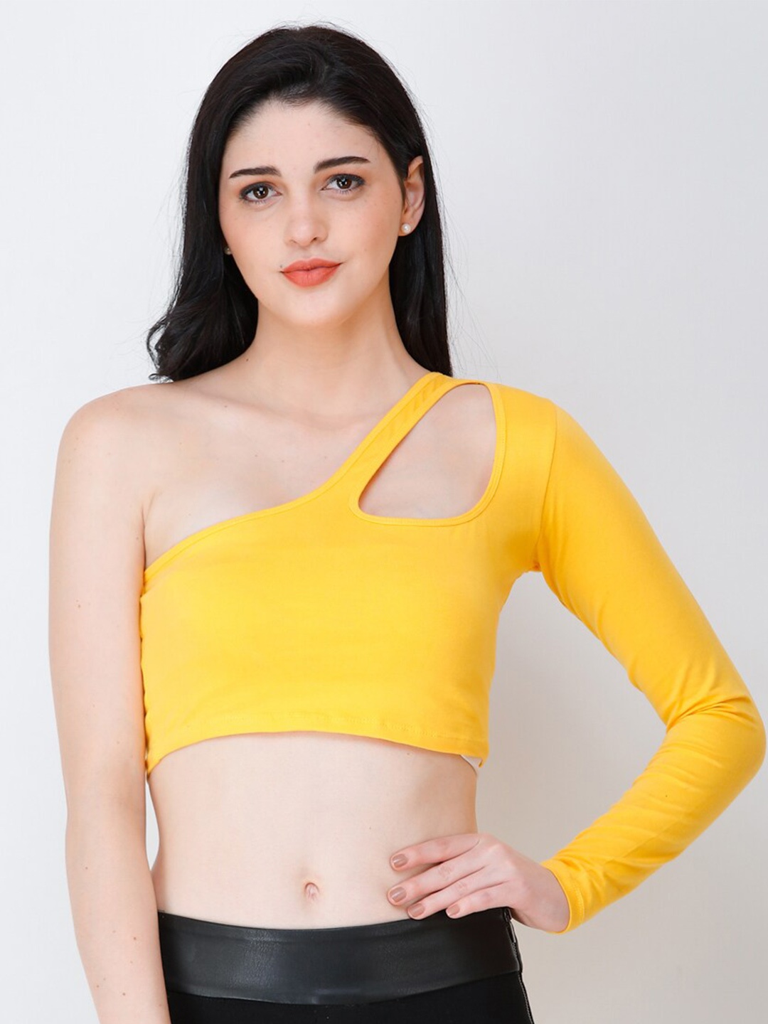 

Cation Cut Out One Shoulder Crop Top, Yellow