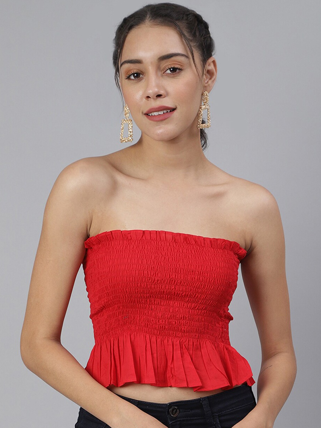 

Cation Smocked Tube Crop Top, Red