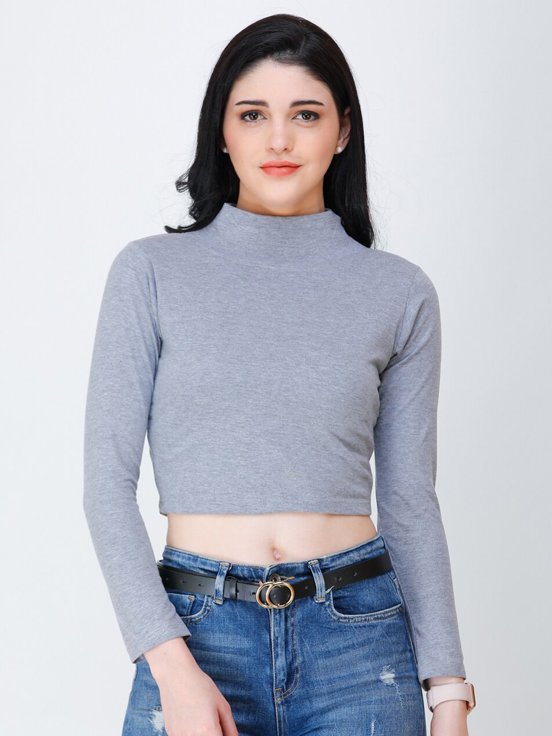 

Cation High Neck Boxy Crop Top, Grey