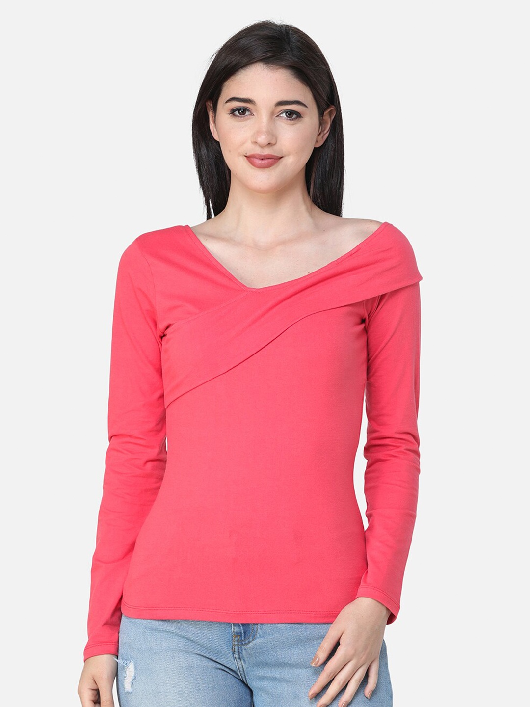 

Cation V-Neck Bardot Top, Coral